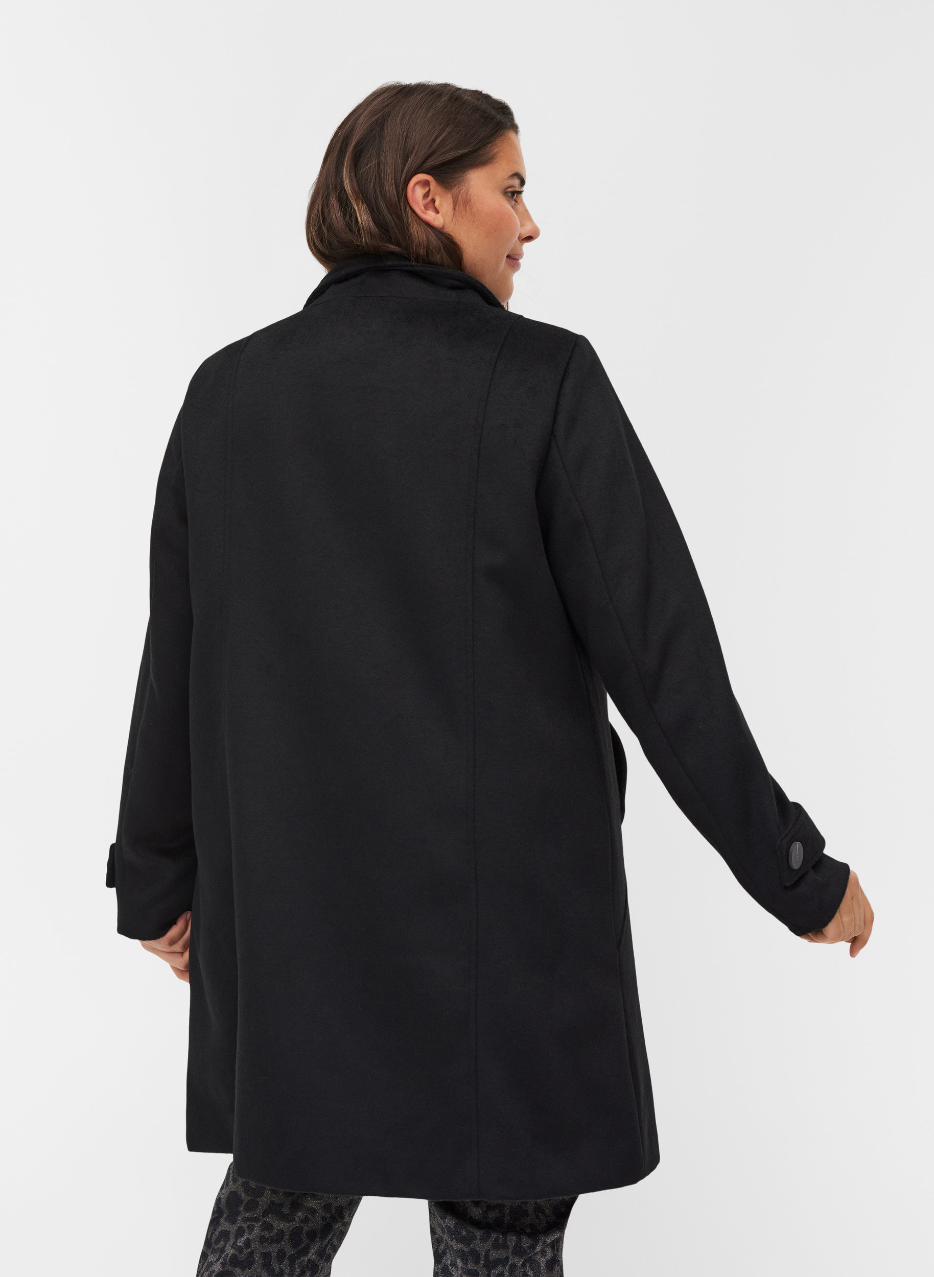 Jakke med høy krave og ull, Black, Model image number 1