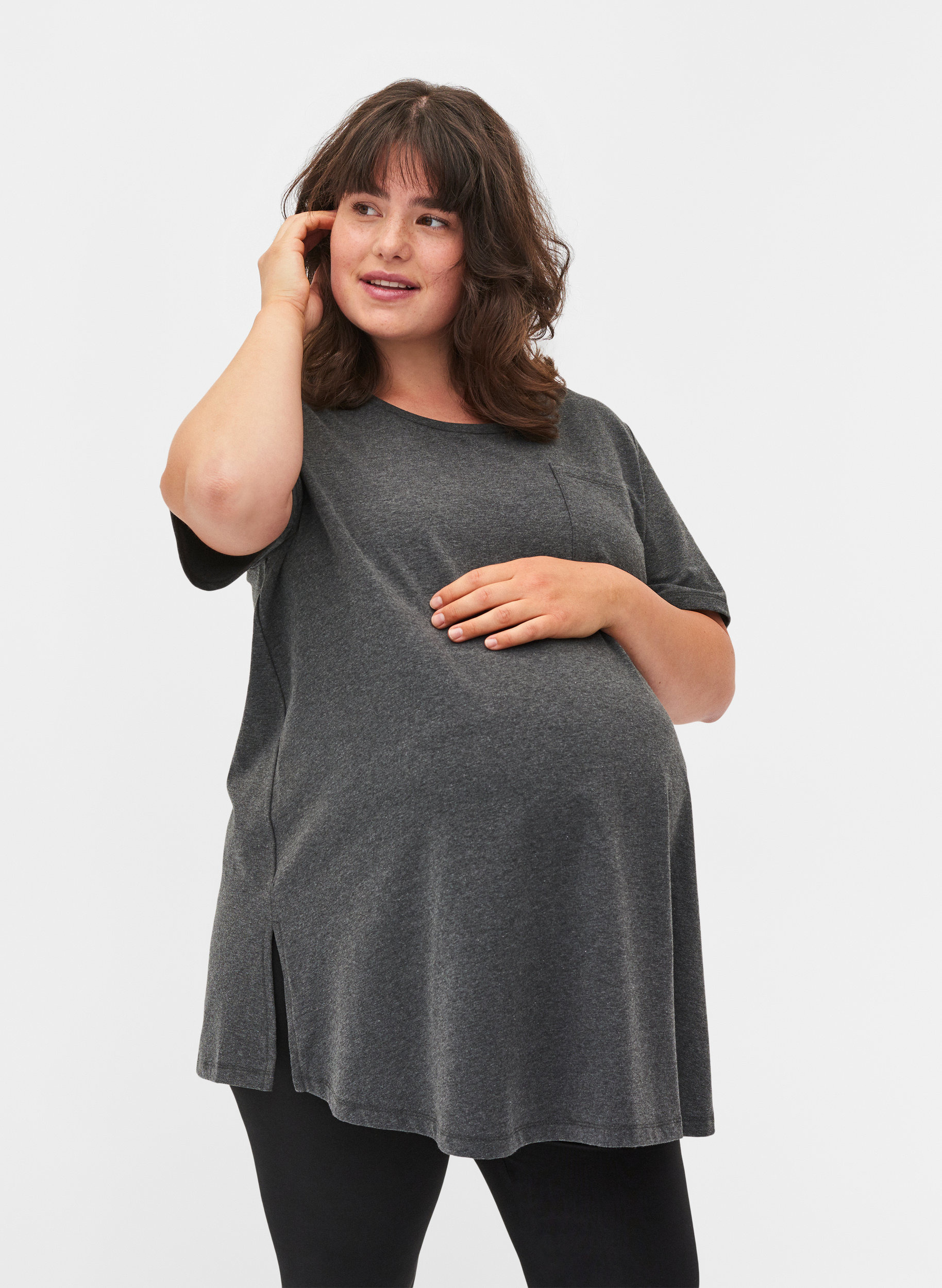 T-skjorte til gravide i bomull, Dark Grey Melange, Model image number 0