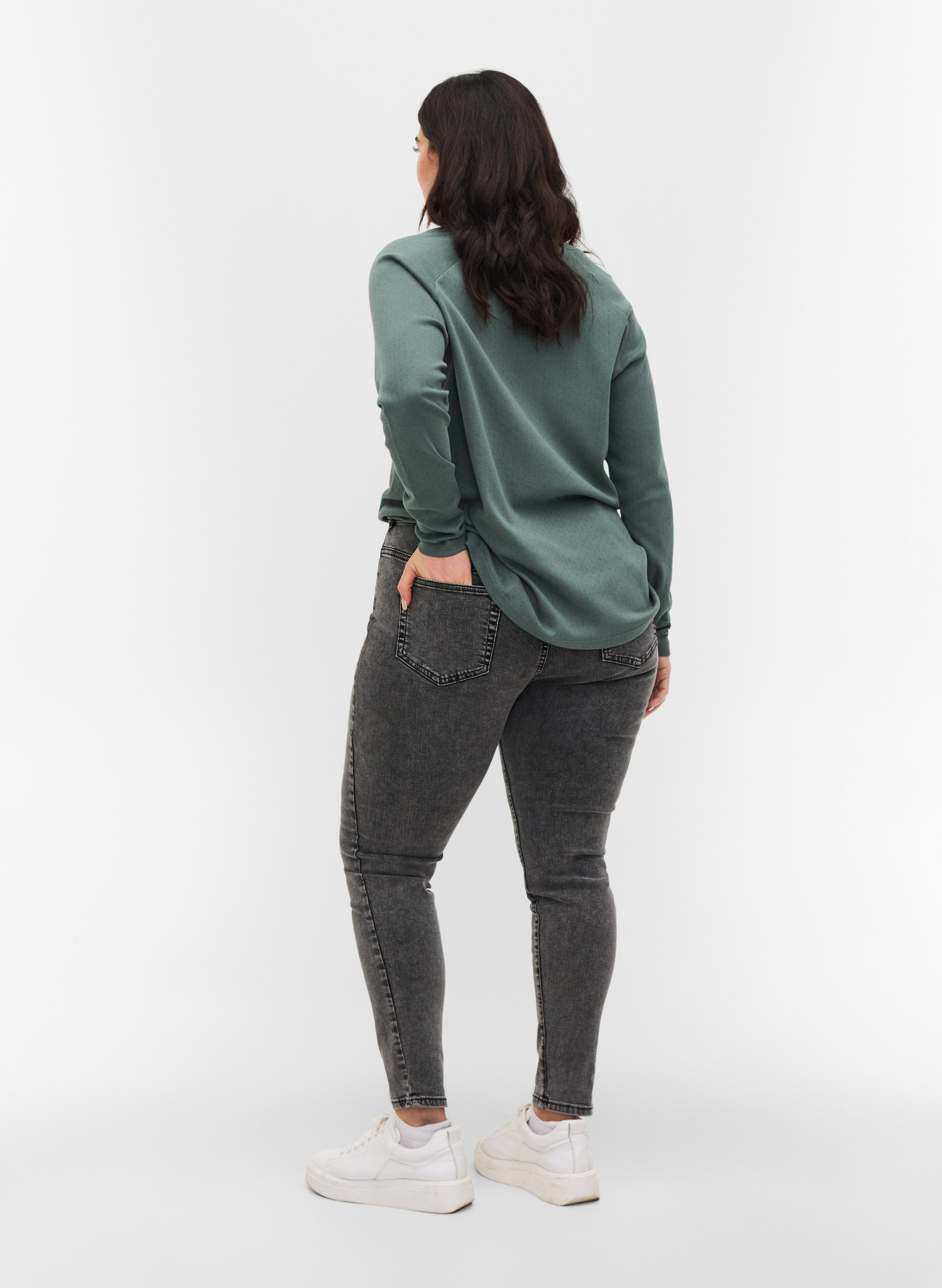 Super slim Amy jeans med høyt liv, Grey Denim, Model image number 1