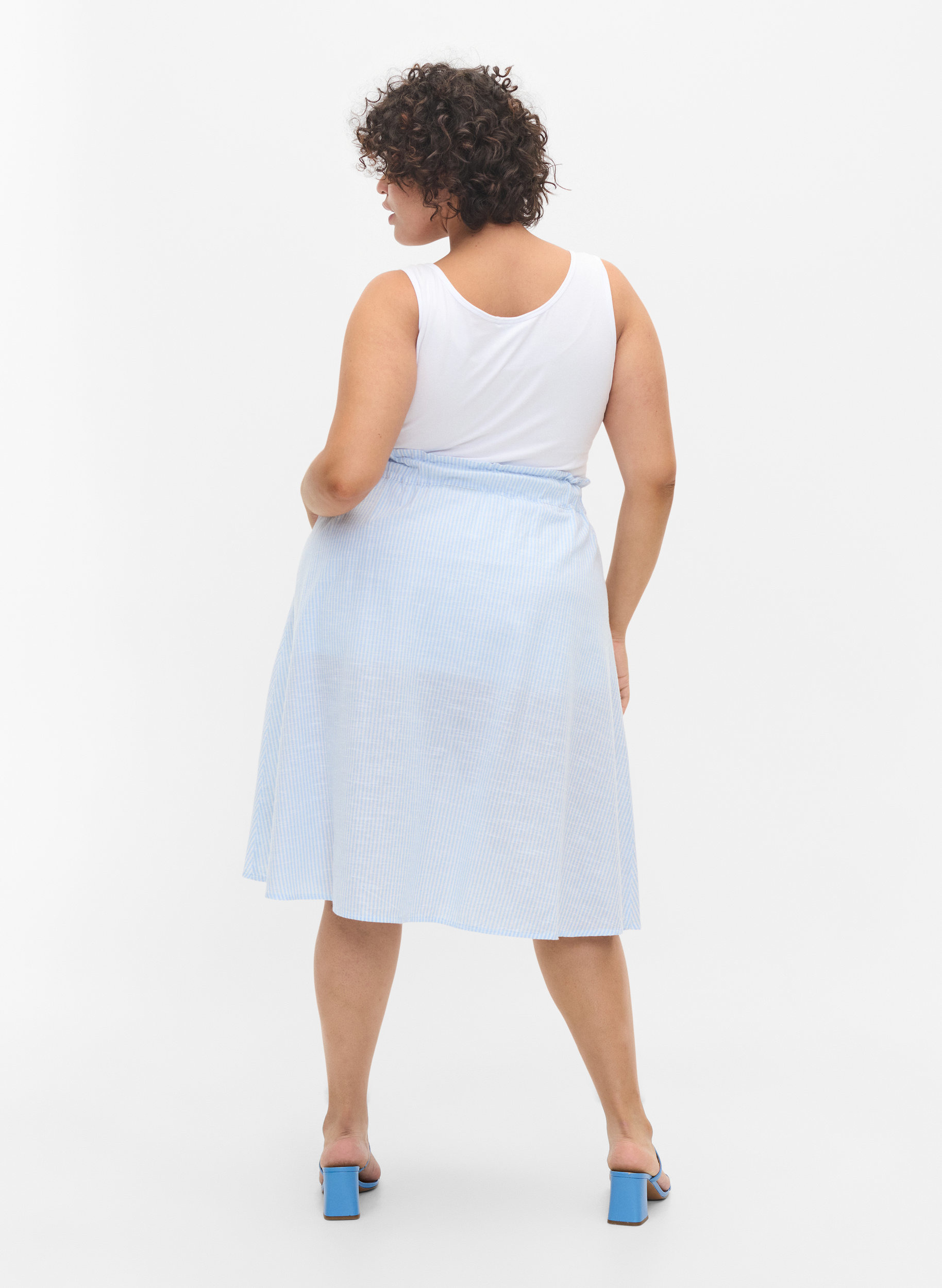 Stripete bomullsskjørt med lommer, Blue Bell Stripe, Model