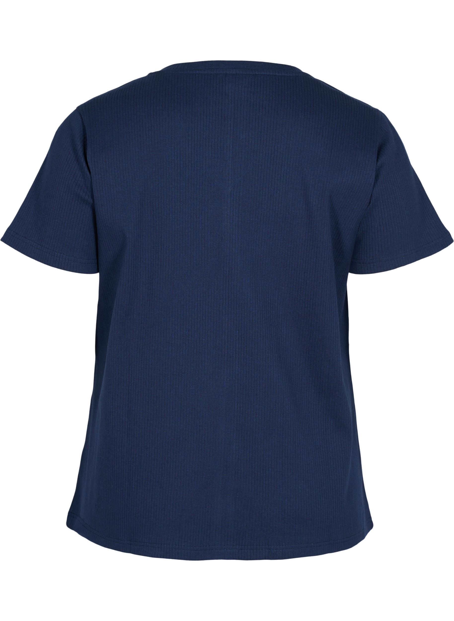 T-skjorte med en ribbet struktur i bomull, Navy Blazer, Packshot image number 1