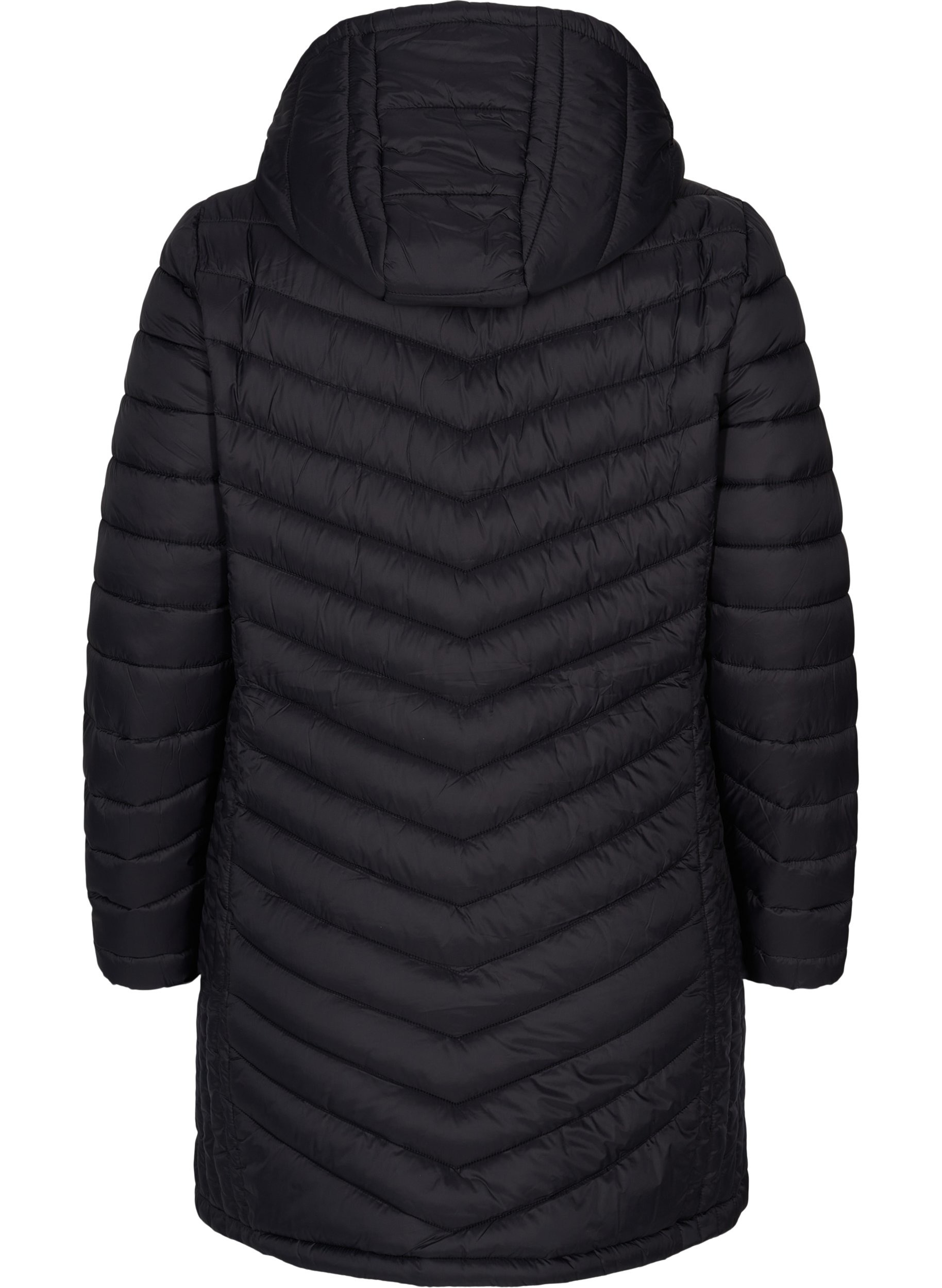 Lett jakke med quiltet mønster, avtagbar hette og lommer, Black, Packshot image number 1