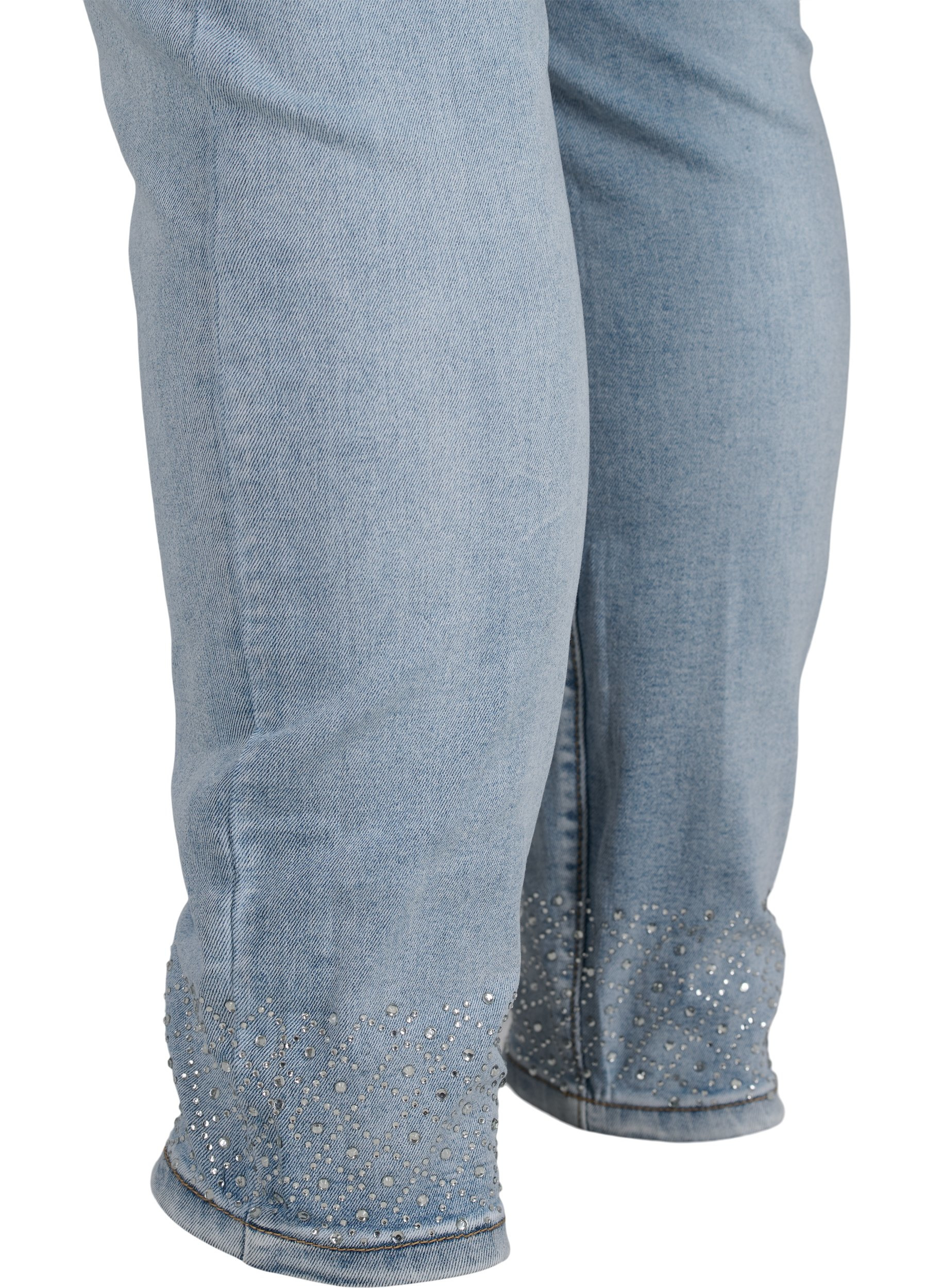 Amy jeans med høyt liv og dekorativ sten, Light blue, Packshot image number 3