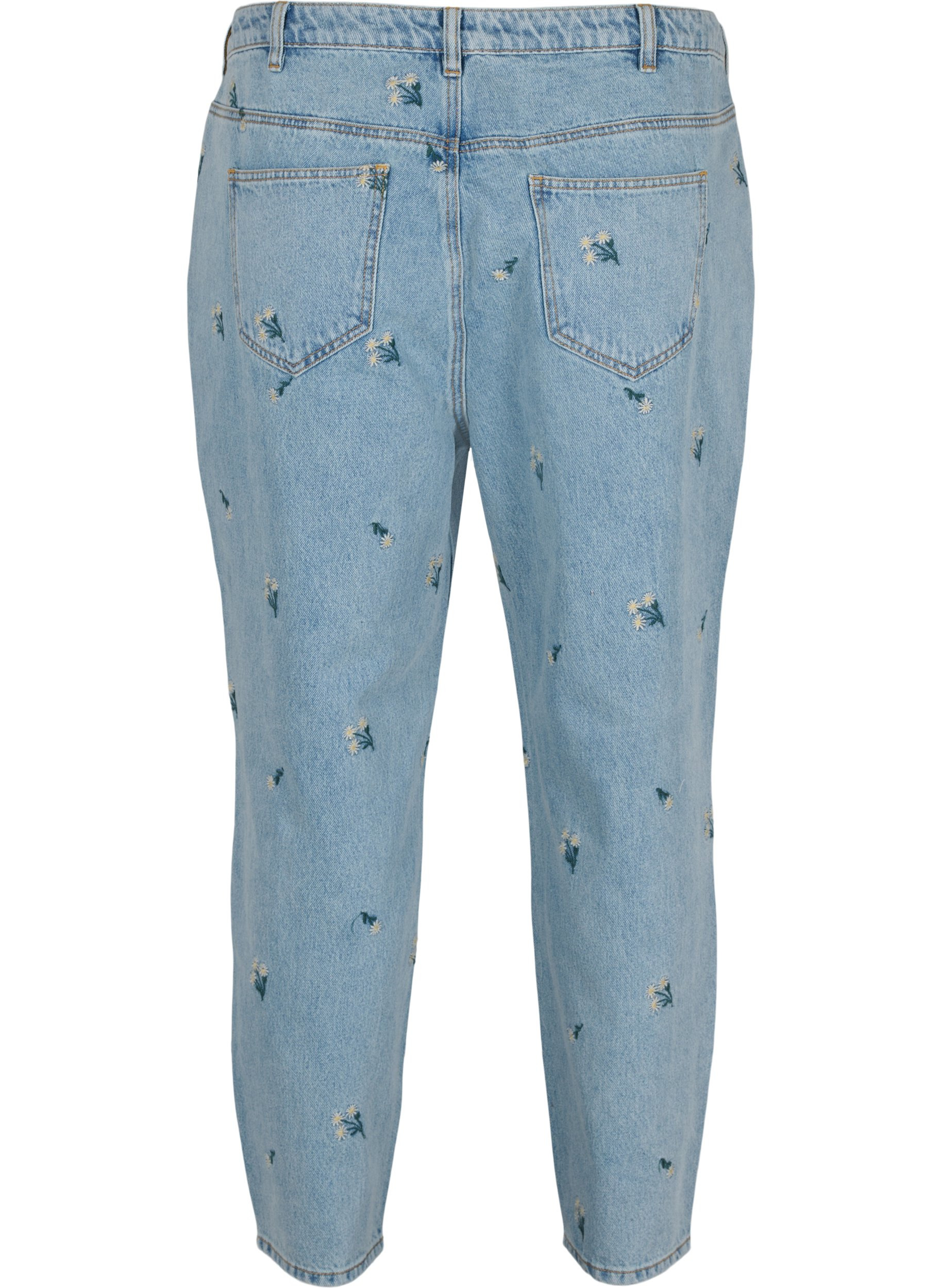 Mille mom fit jeans med blomstrete broderi, Blue w. Small Flower, Packshot image number 1