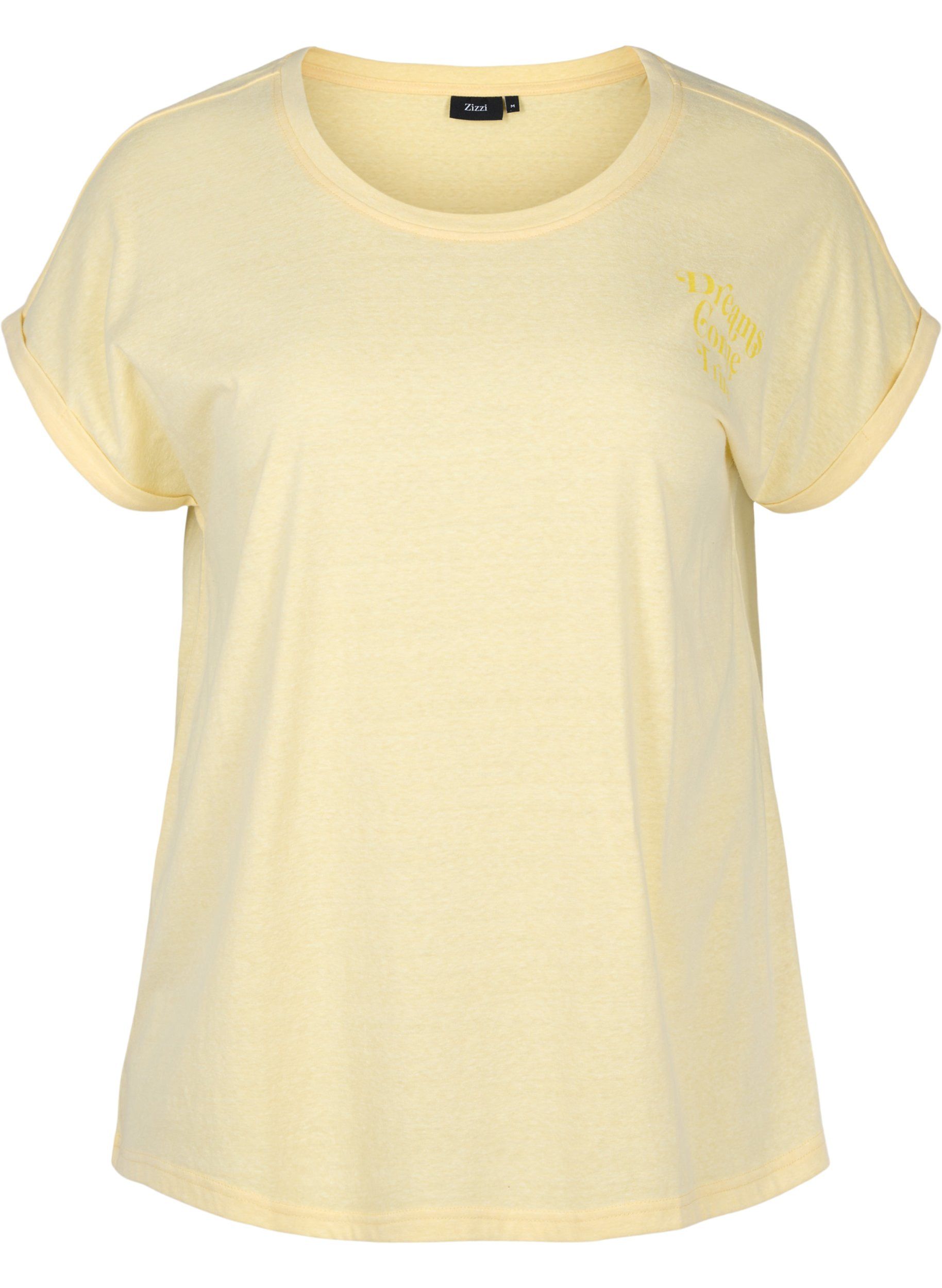 Melert T-skjorte i bomull, Pale Banana Melange, Packshot image number 0