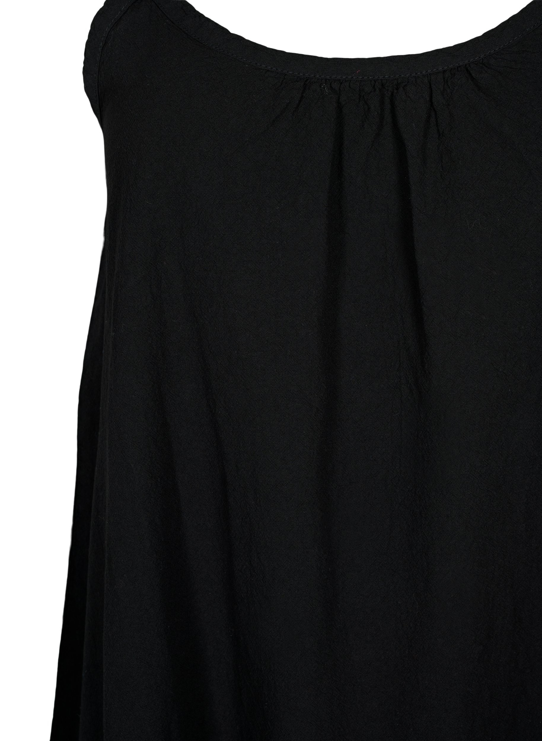 Bomullskjole med tynne stropper og A-form, Black, Packshot image number 2