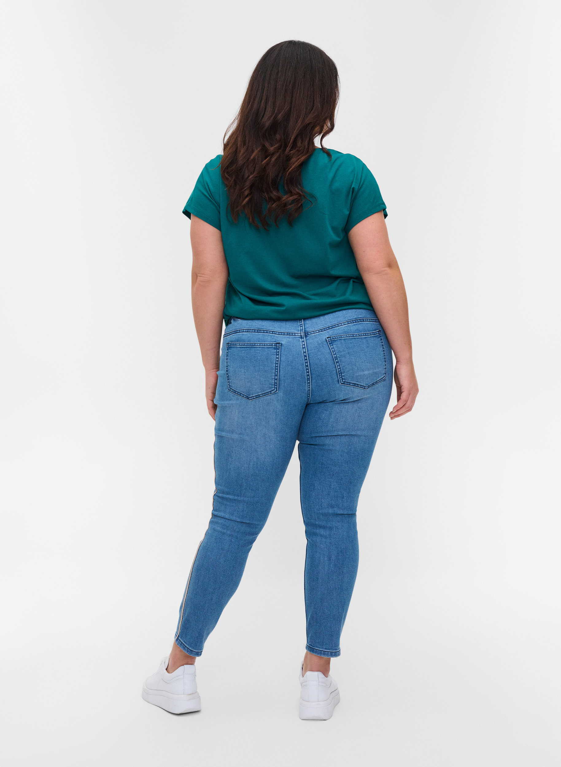 Cropped Sana jeans med stripe på siden, Light blue denim, Model image number 1