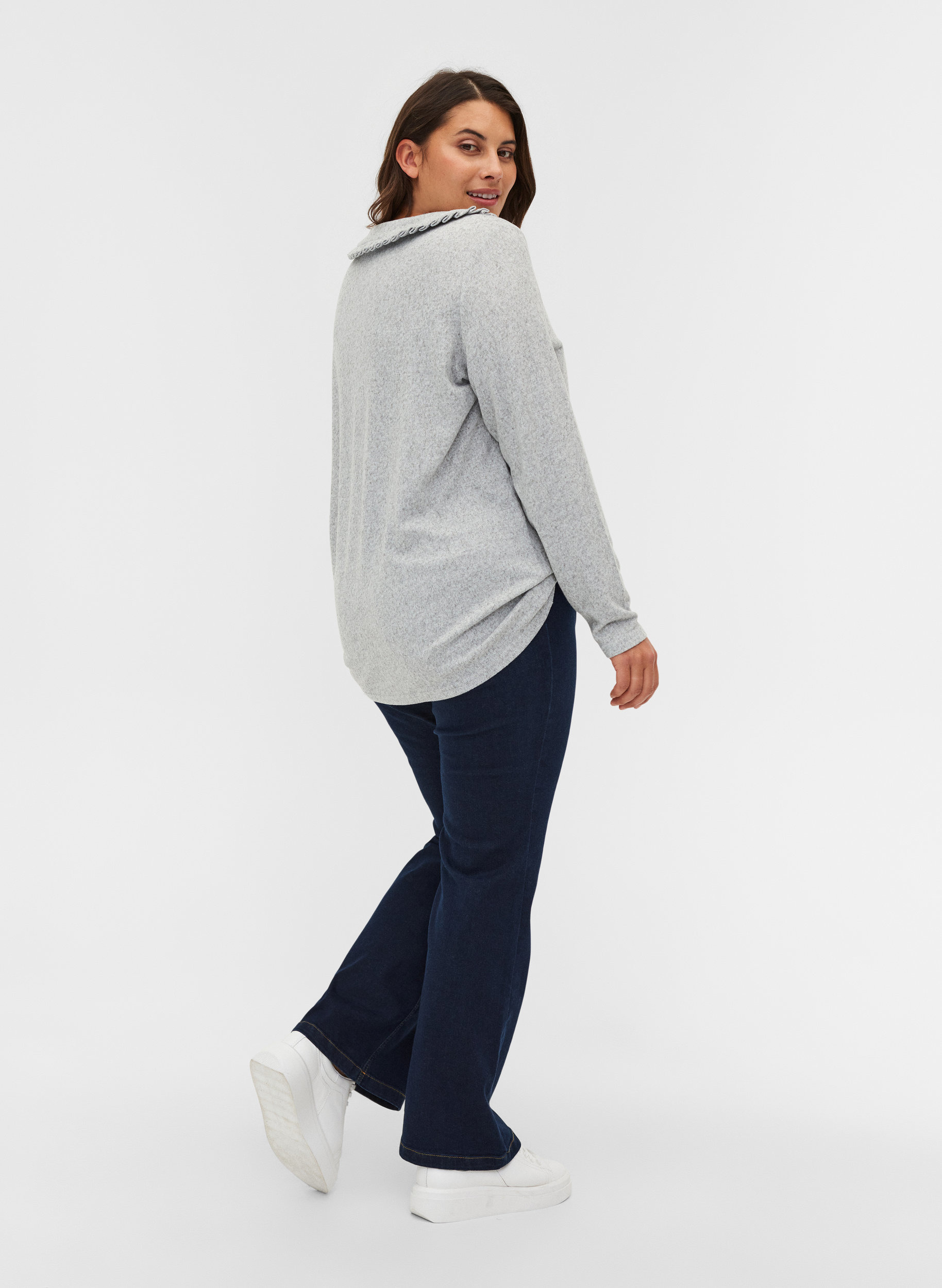 Ellen bootcut jeans med høyt liv , Dark blue denim, Model image number 1
