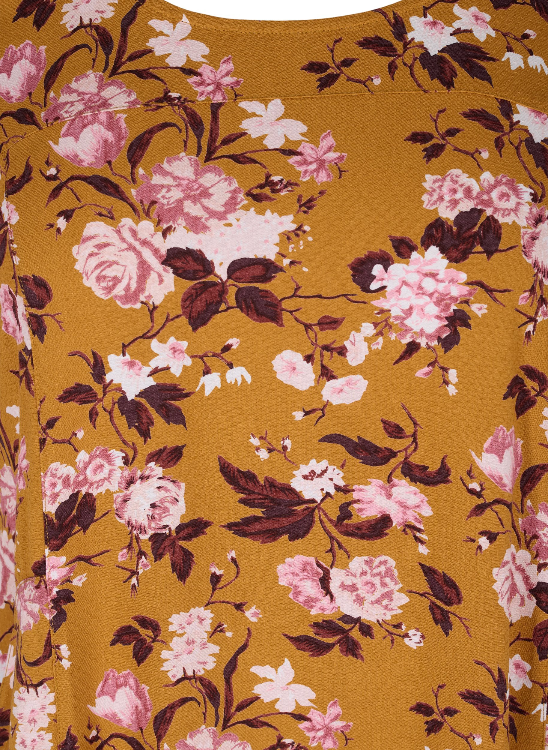 Kortermet viskosekjole med mønster, Yellow Flower, Packshot image number 2