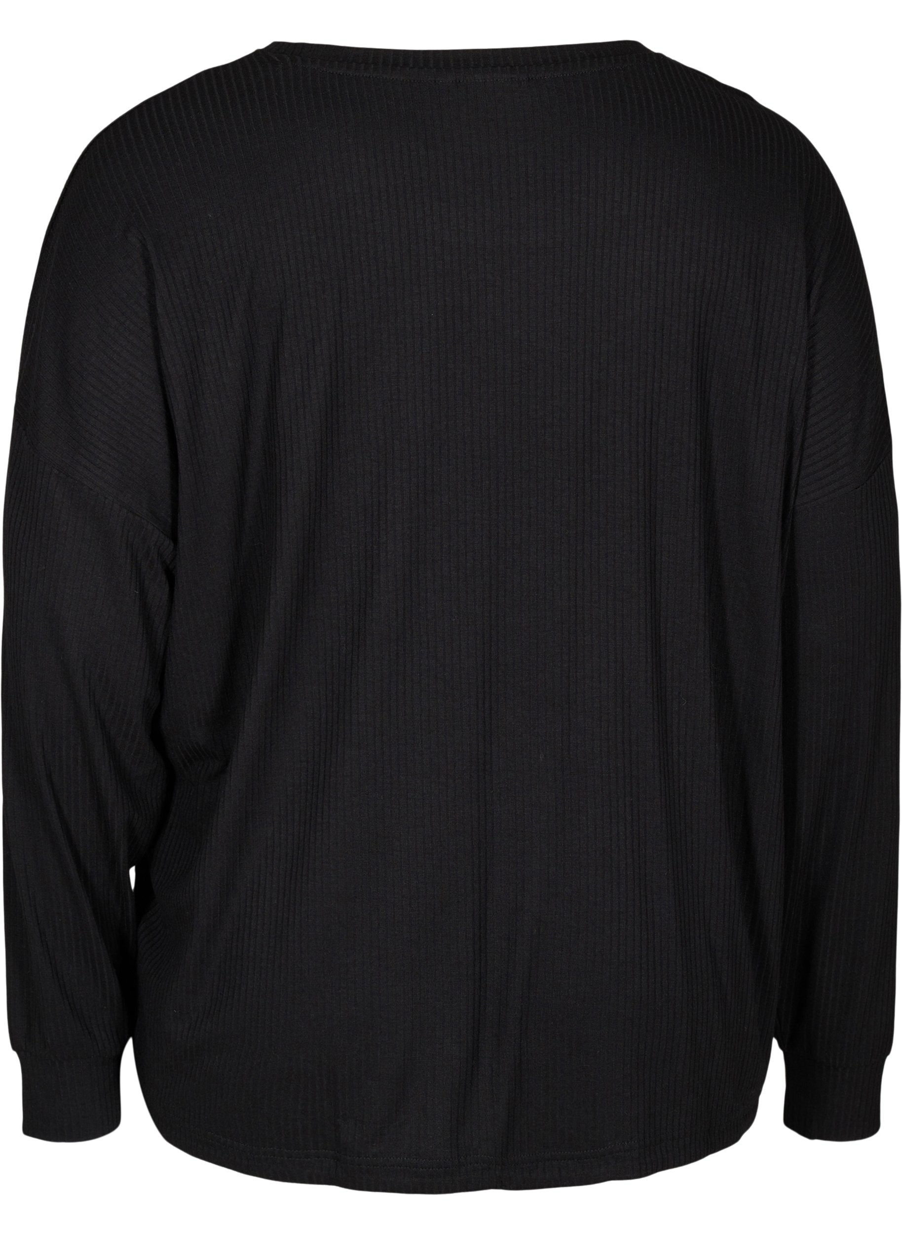 Bluse med knyting i ribbet struktur, Black, Packshot image number 1