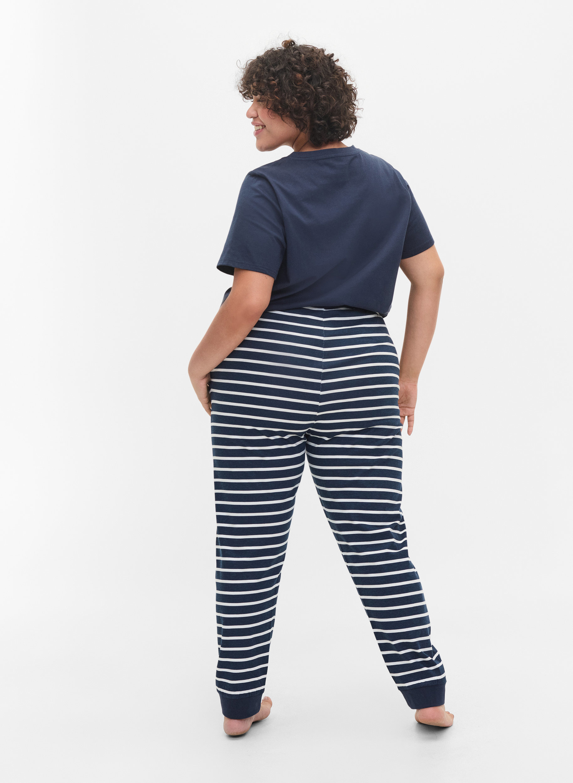 Stripete pysjamasbukser i bomull, Navy Blazer Stripe , Model image number 0