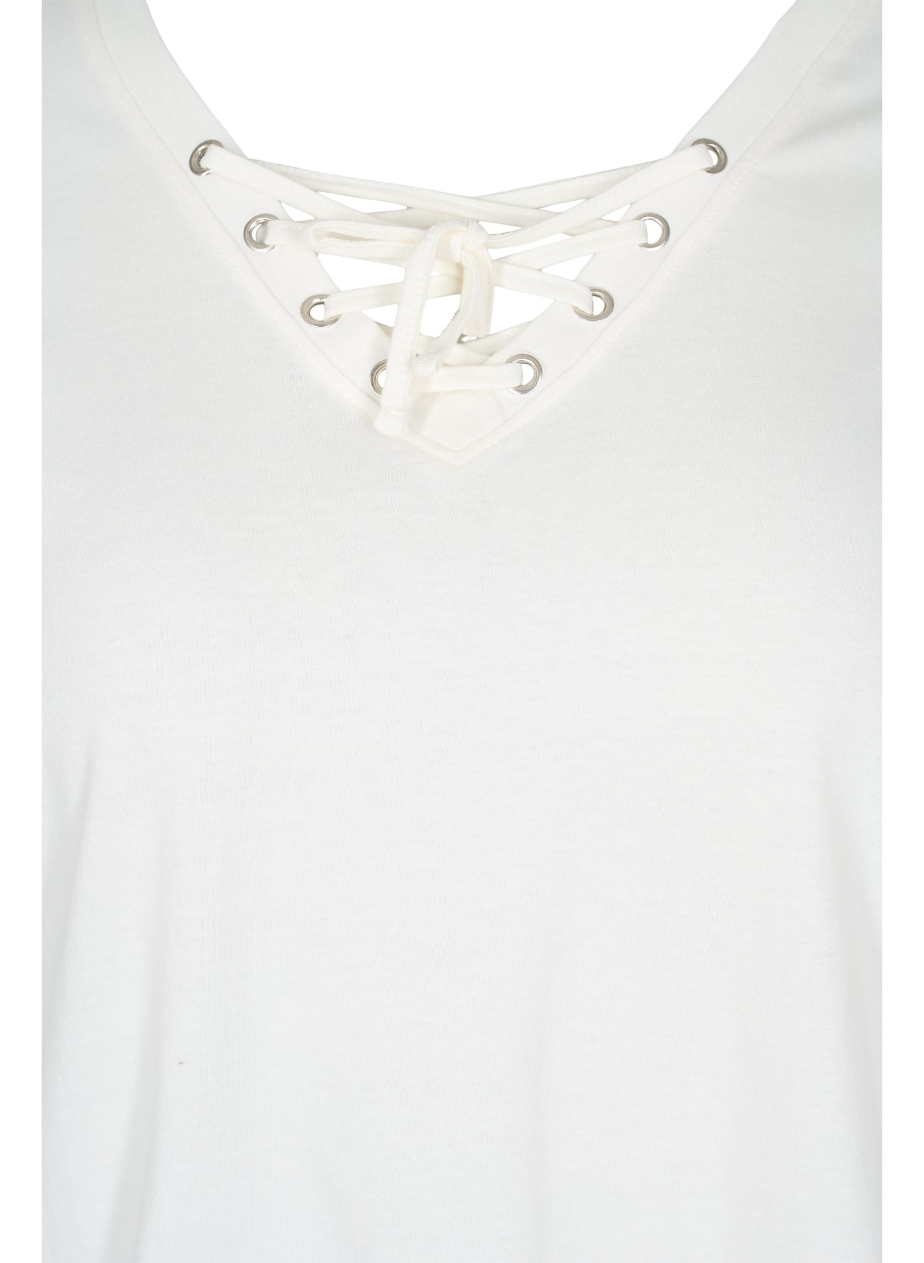T-skjorte i økologisk bomull med snøredetalj, Warm Off-white, Packshot image number 2