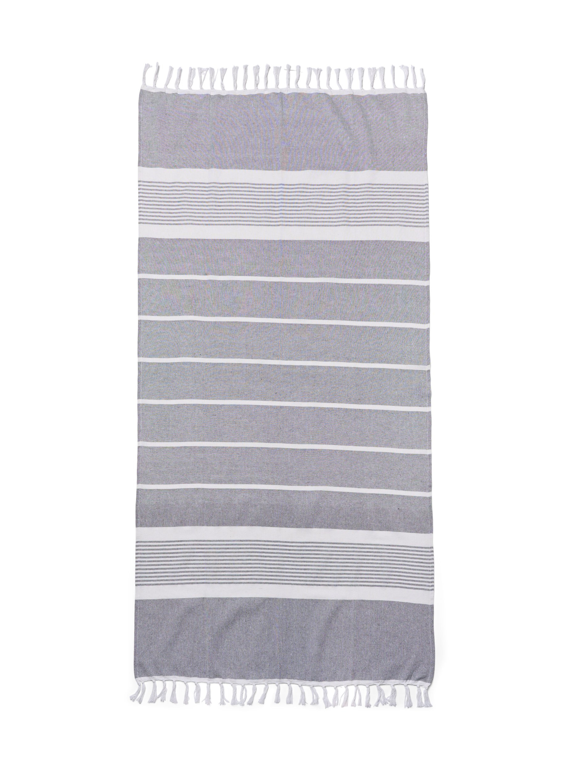 Stripete håndkle med frynser, Medium Grey Melange, Packshot image number 1