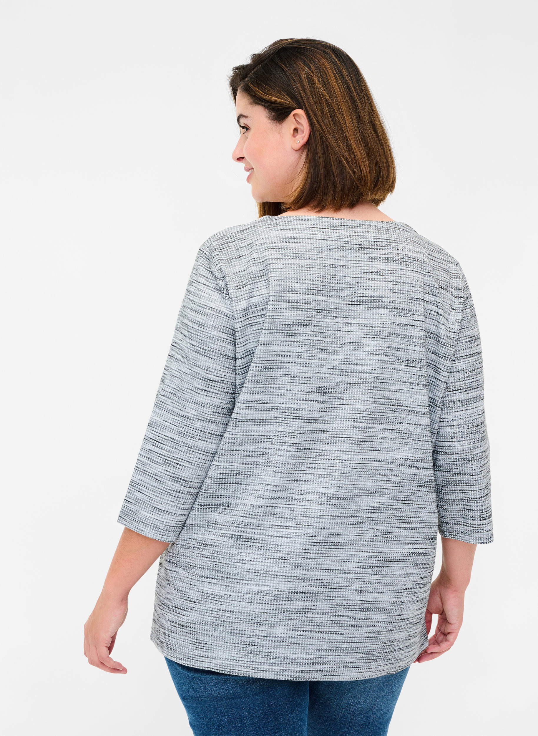 Melert genser med 3/4-ermer, Light Grey Melange, Model image number 1