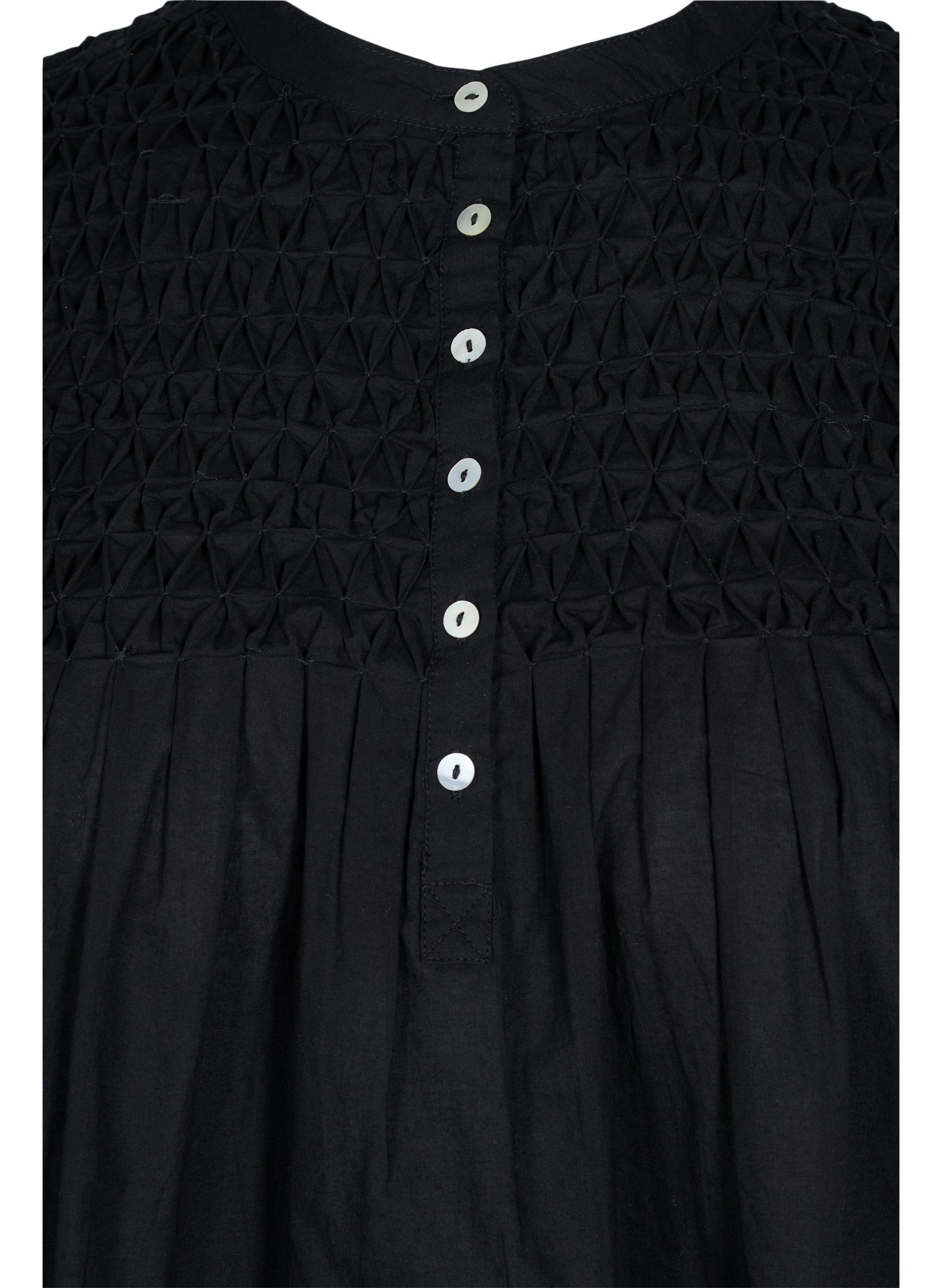 Bomullsbluse med 3/4-ermer og smock, Black, Packshot image number 2