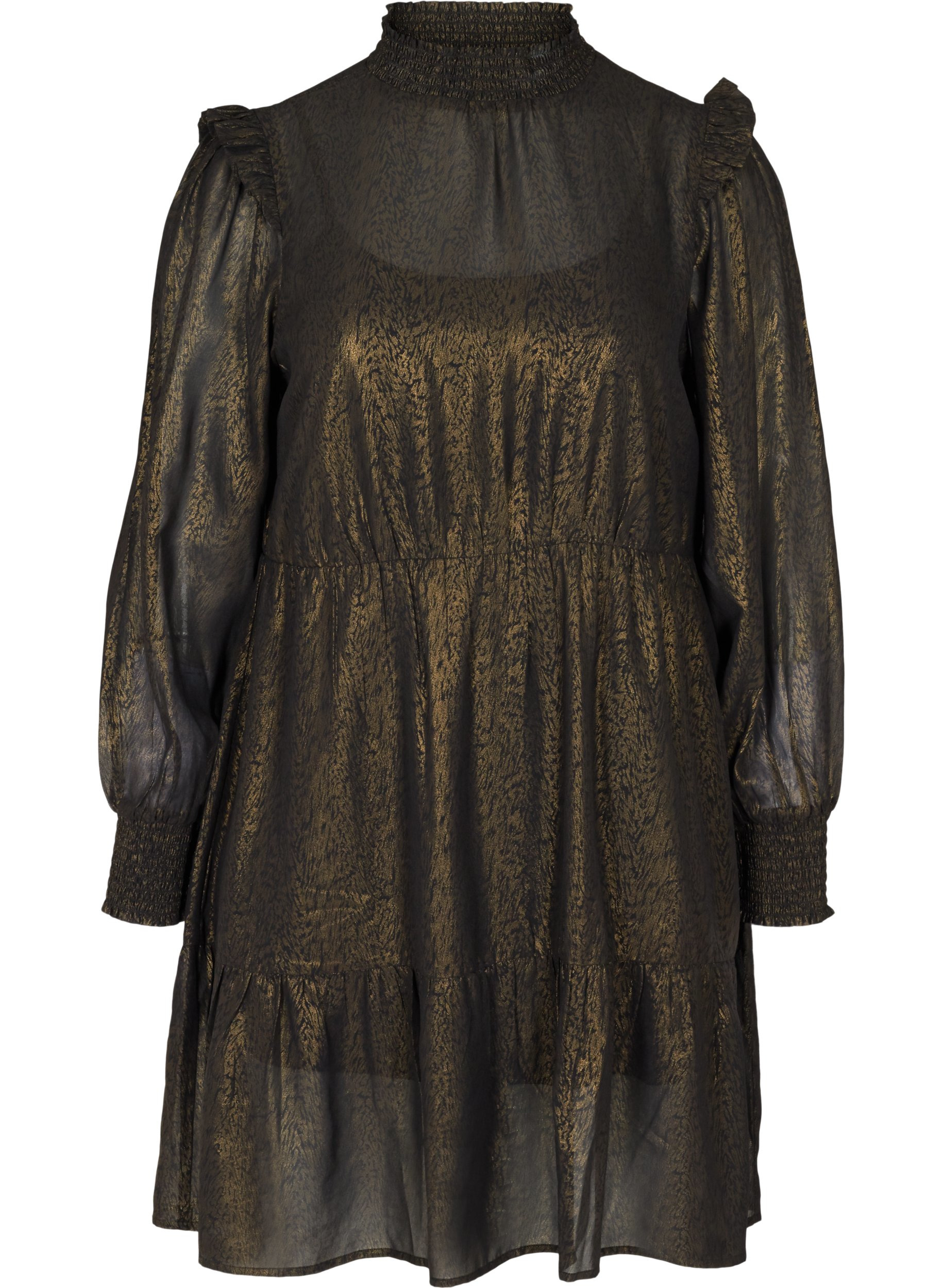 Langermet kjole med smock, Black w. Gold