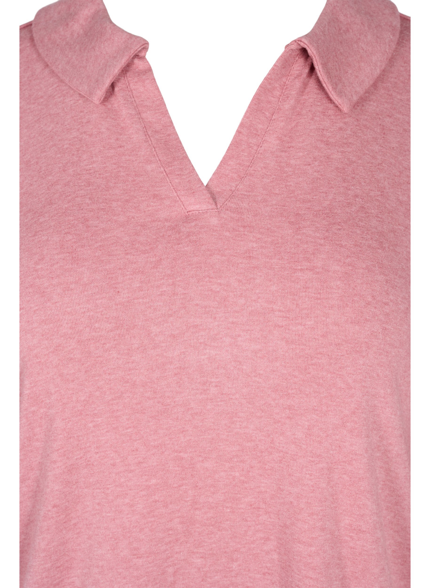 Melert T-skjorte med krage, Rose Melange, Packshot image number 2