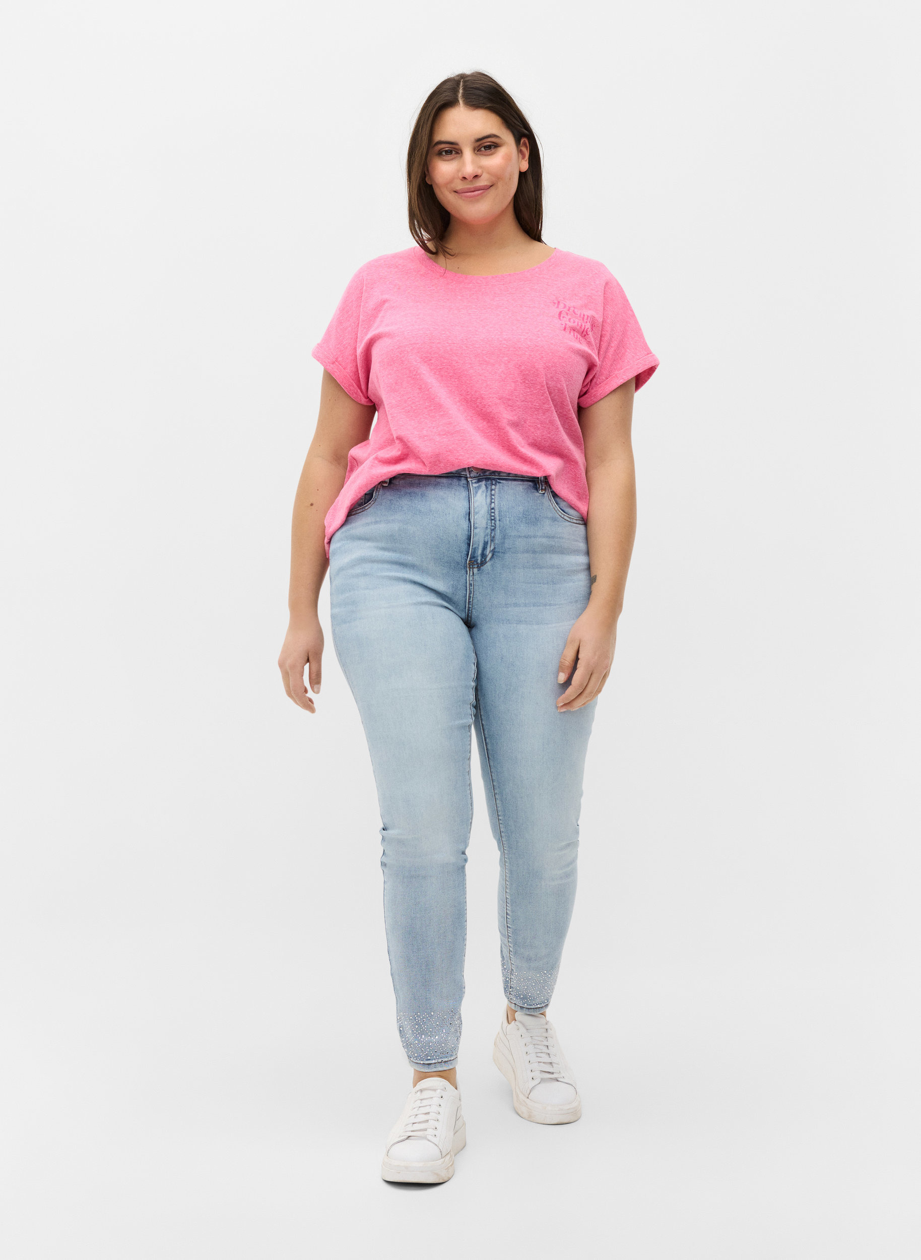 Melert T-skjorte i bomull, Fandango Pink Mel, Model image number 2