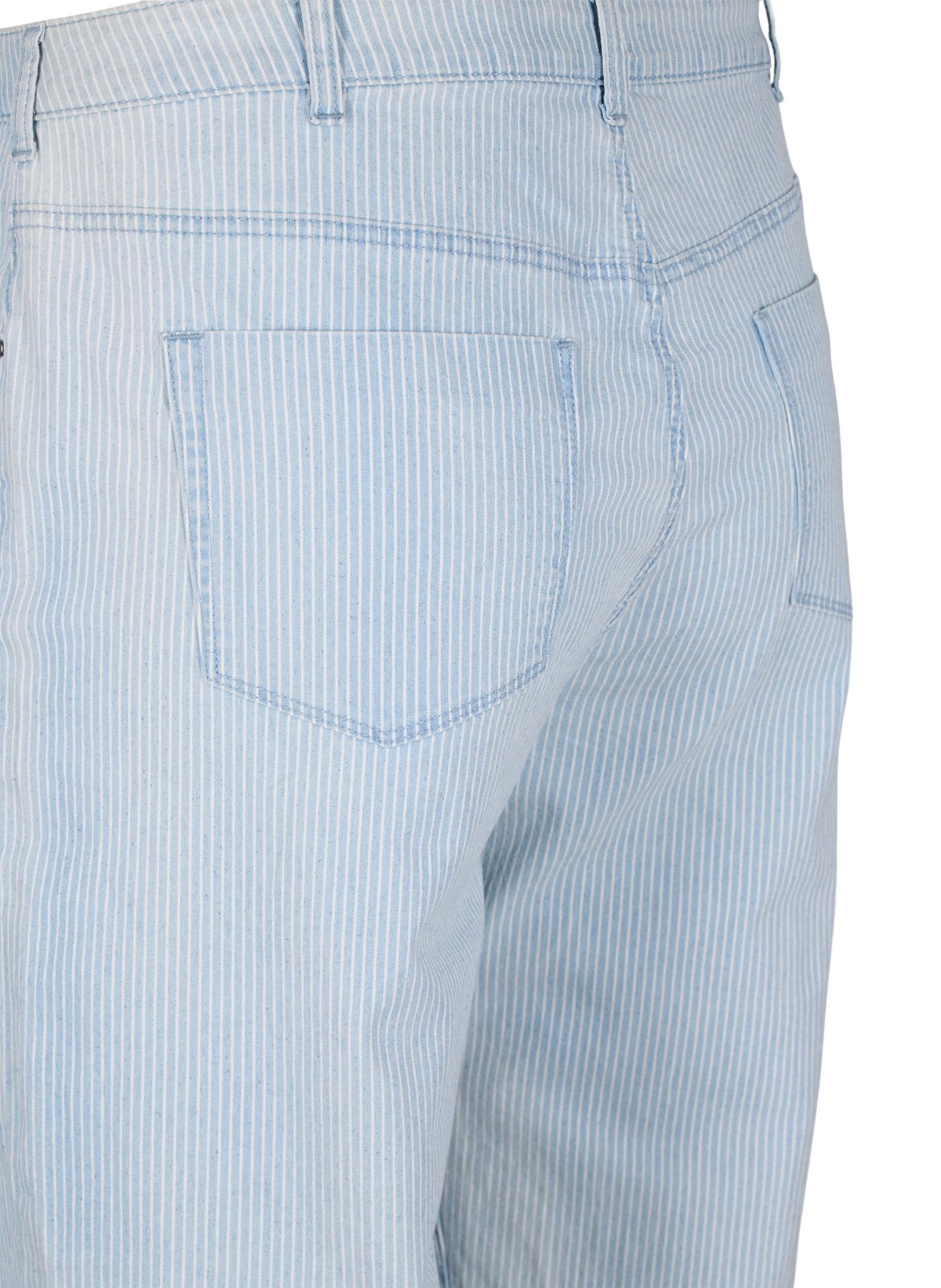 Straight jeans med ankellengde og striper, Light Blue Stripe, Packshot image number 3
