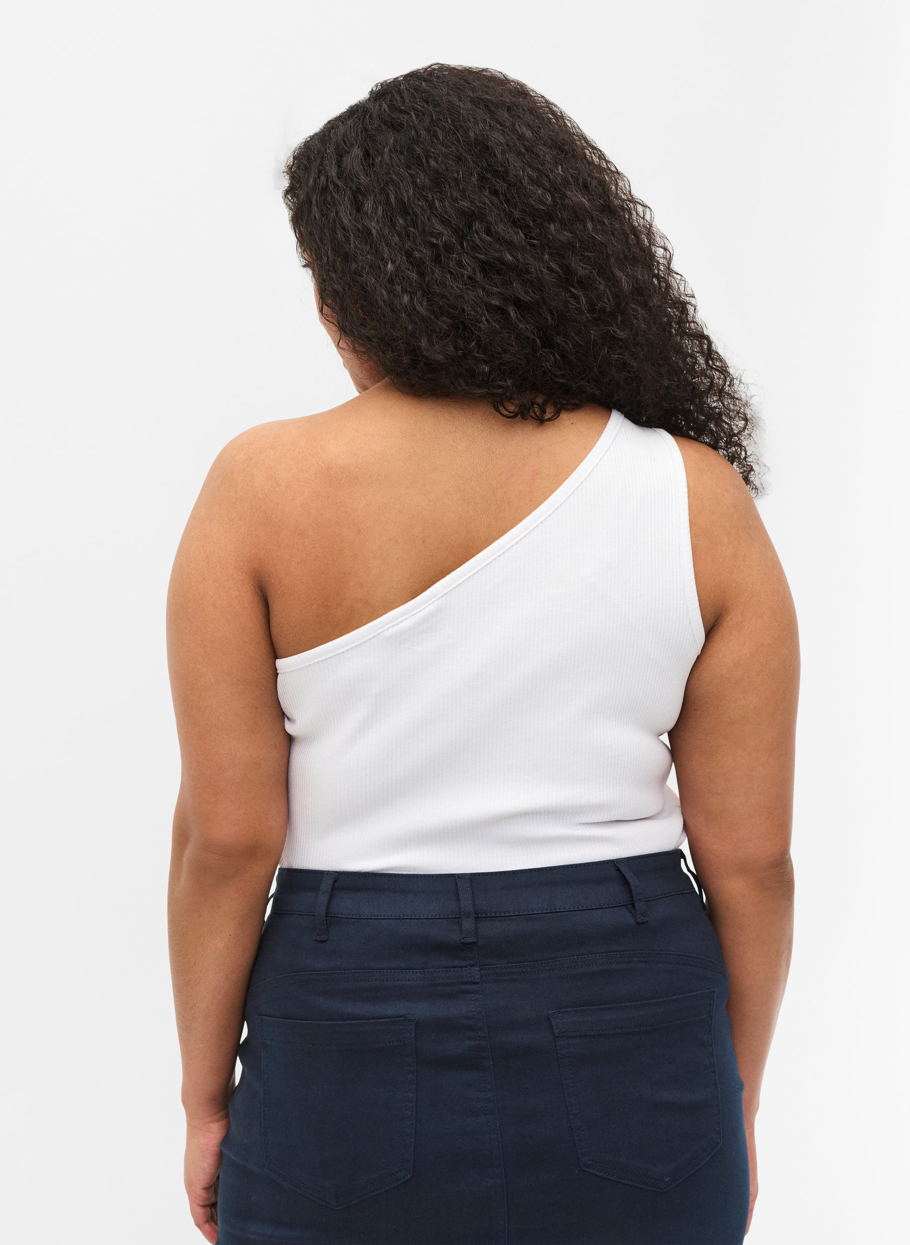 Topp med one-shoulder i bomull, Bright White, Model