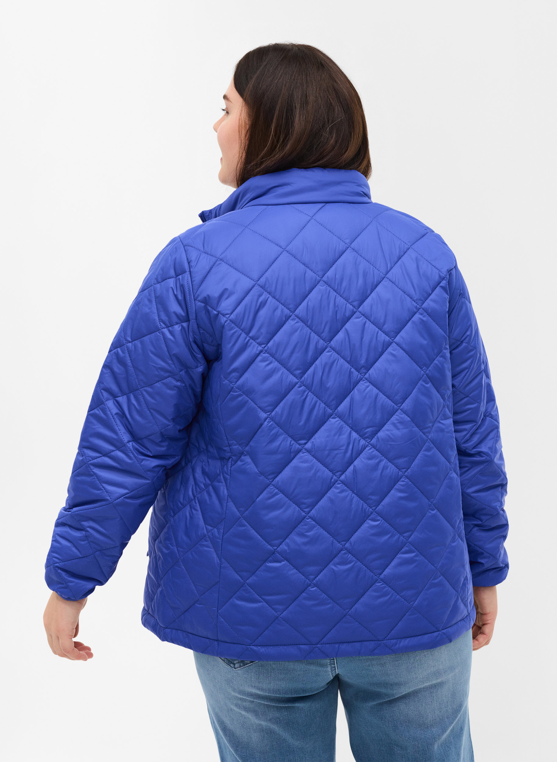 Quiltet lett jakke med glidelås og lommer, Dazzling Blue, Model image number 1