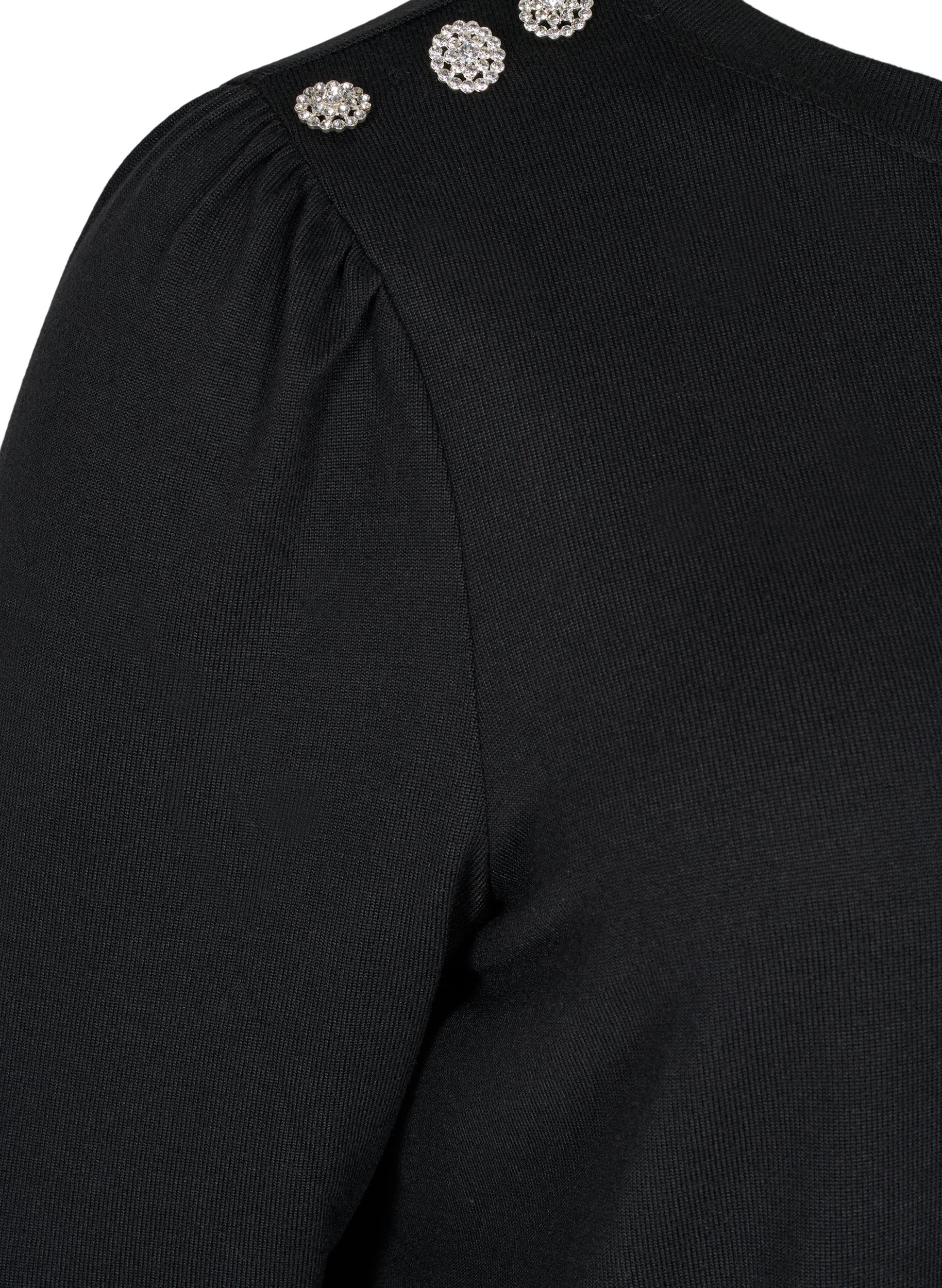 Langermet bluse med skulderdetaljer, Black, Packshot image number 3