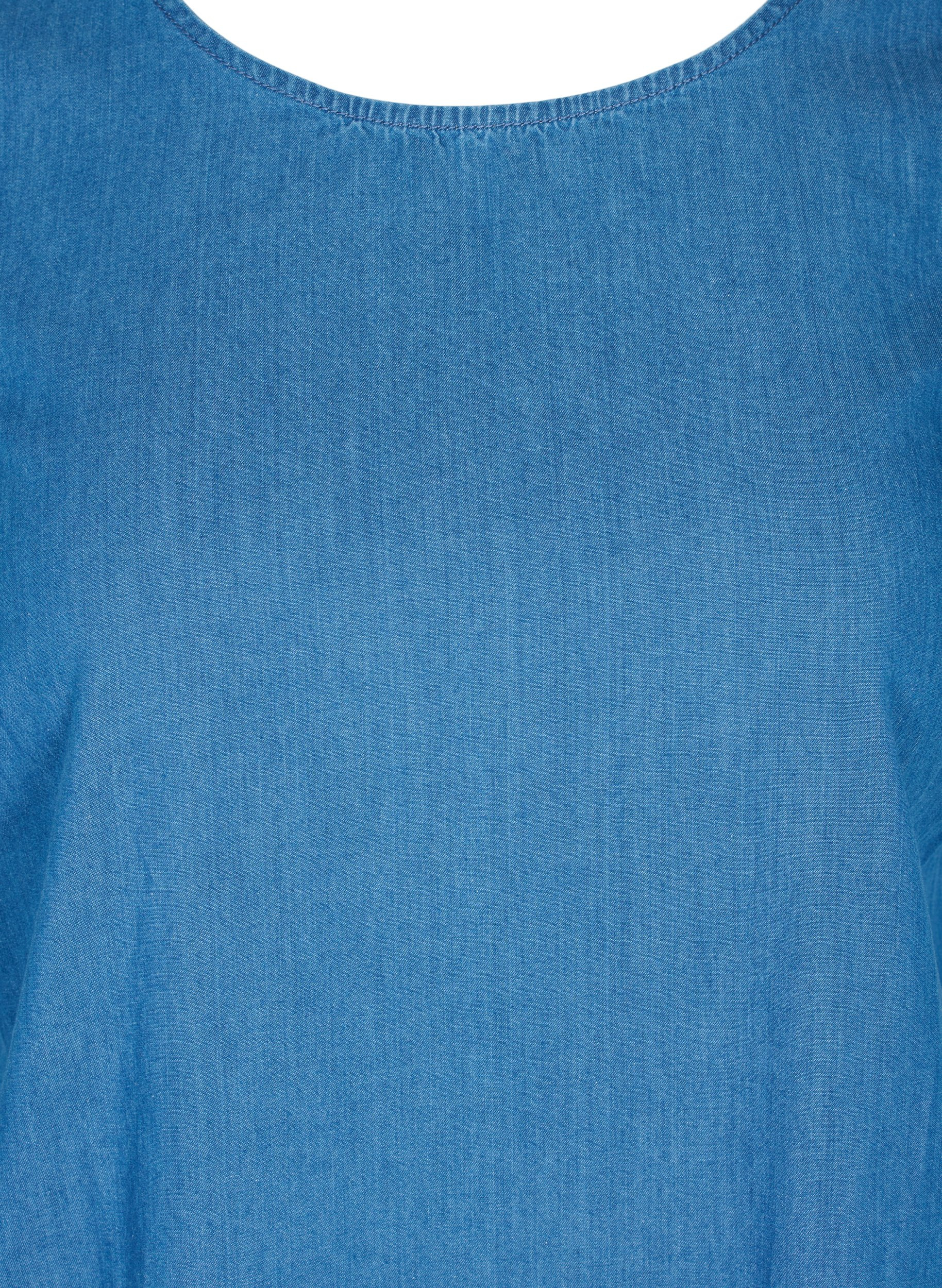 Kortermet denimkjole i bomull, Blue denim, Packshot image number 2