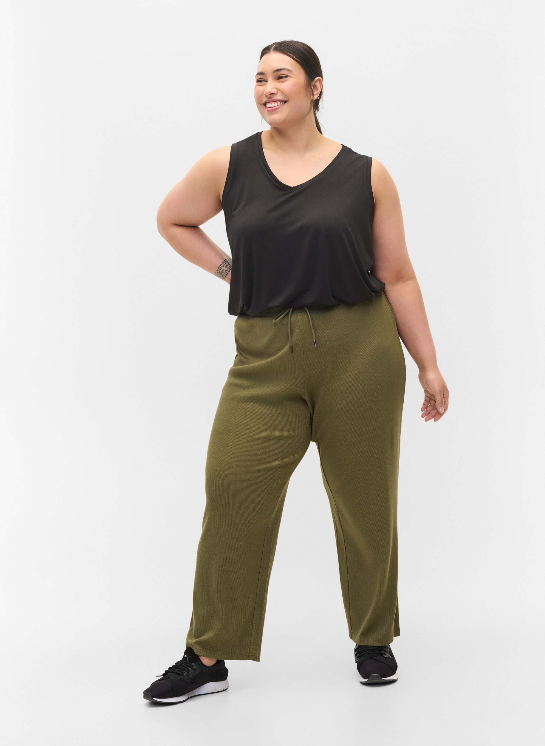 Løse bukser i bomullsmiks, Ivy Green, Model image number 0