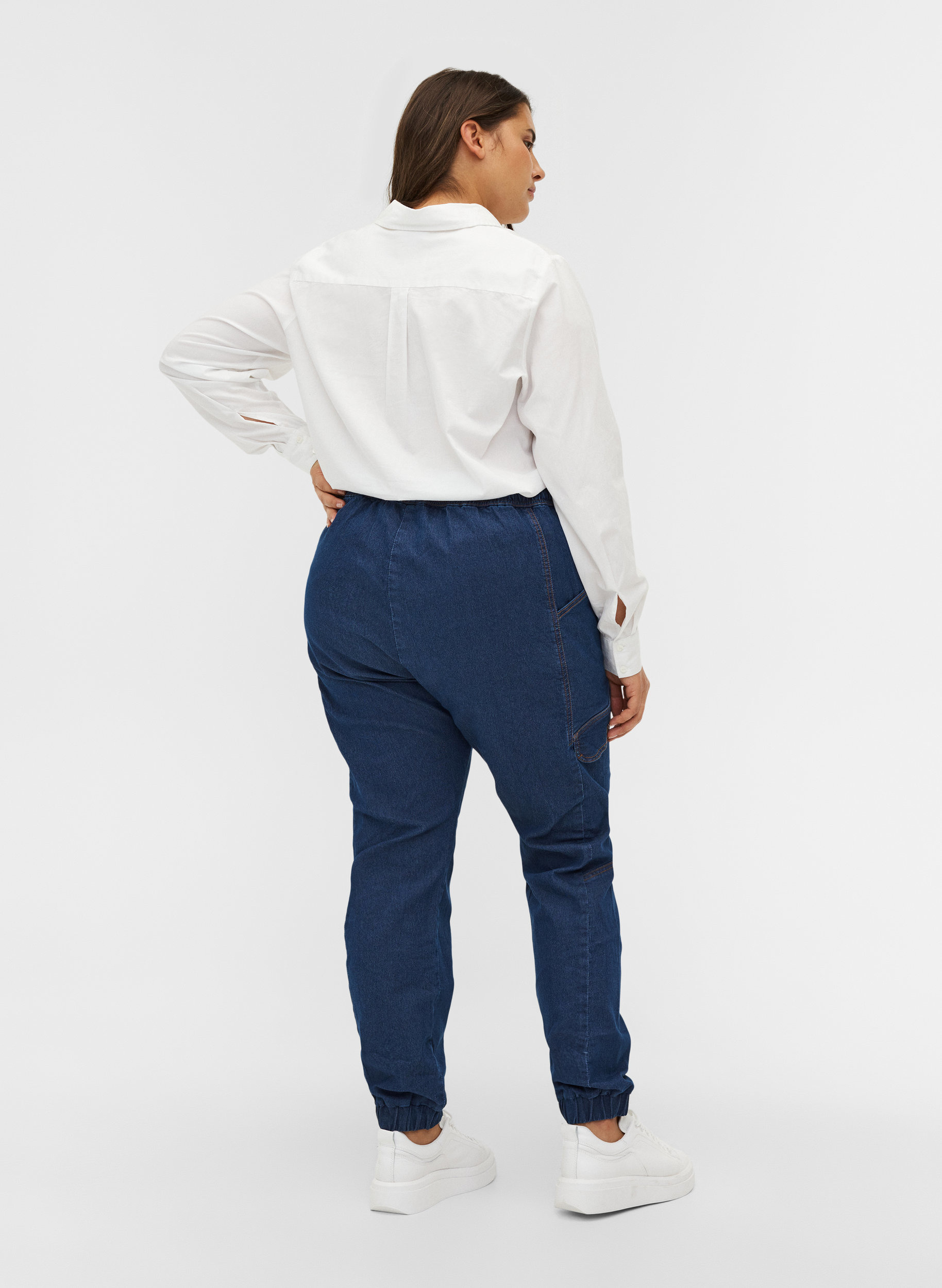 Løse jeans med knyting, Medium Blue, Model image number 1
