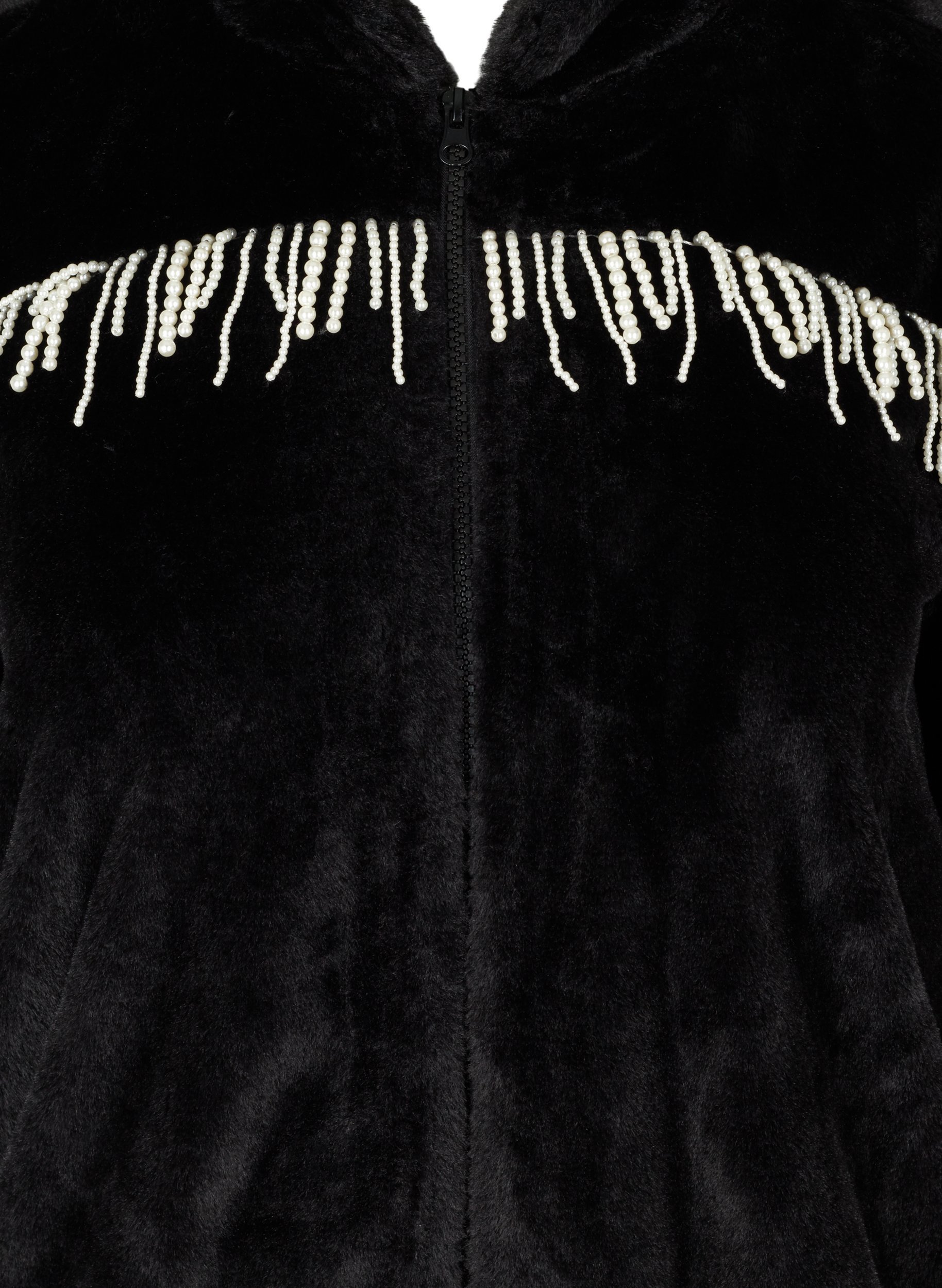 Kort jakke med imitert pels med dekorative perler, Black, Packshot image number 2
