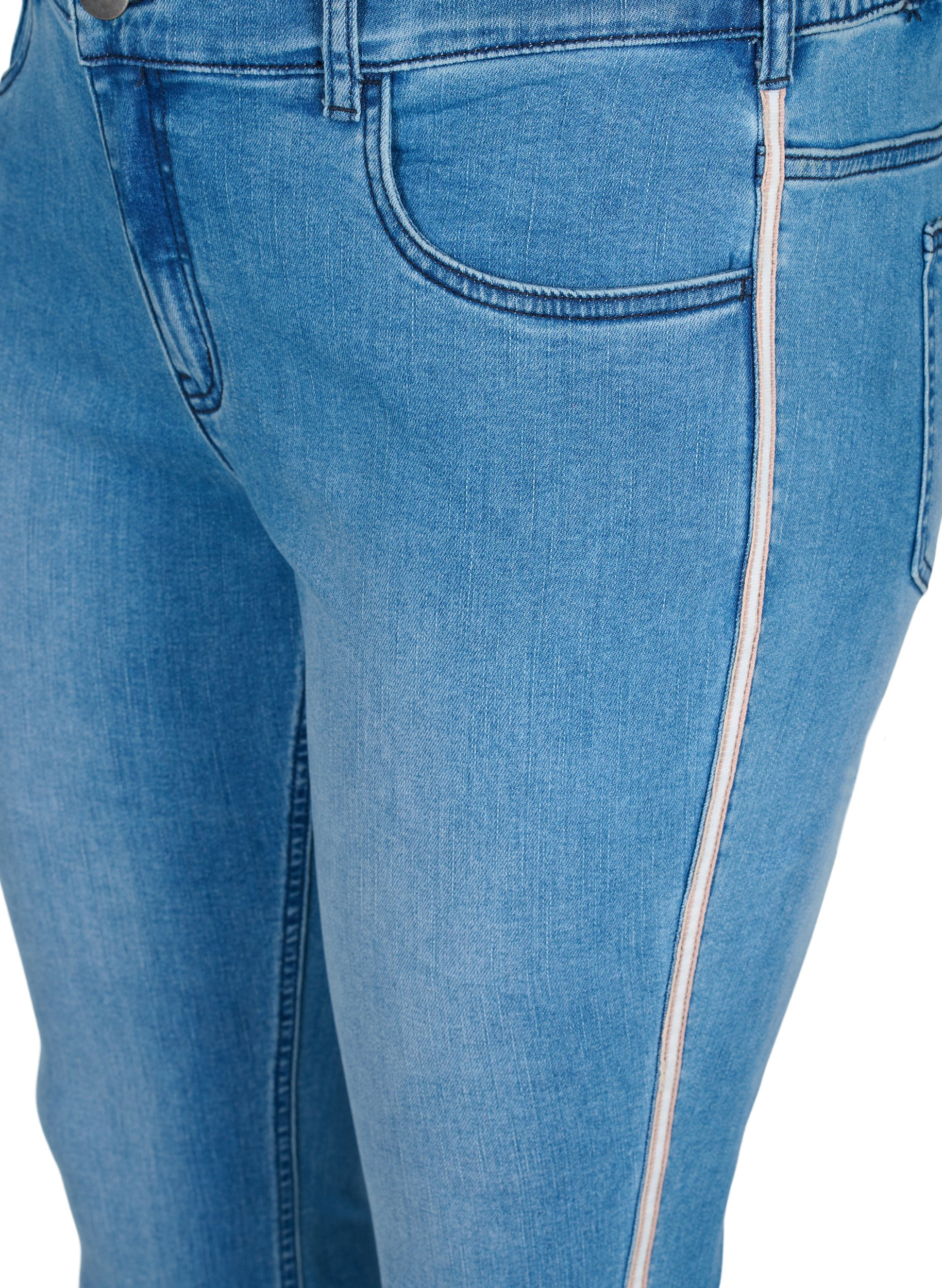 Cropped Sana jeans med stripe på siden, Light blue denim, Packshot image number 2