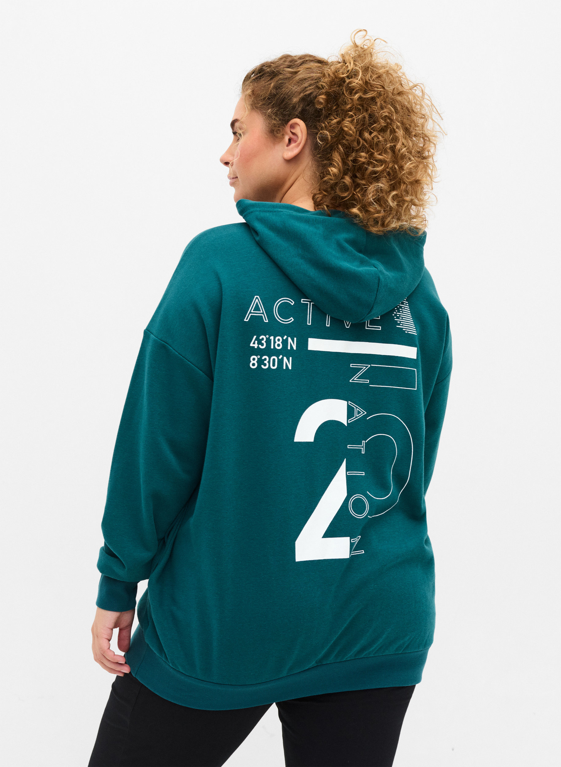 Hettegenser med trykk, Deep Teal, Model
