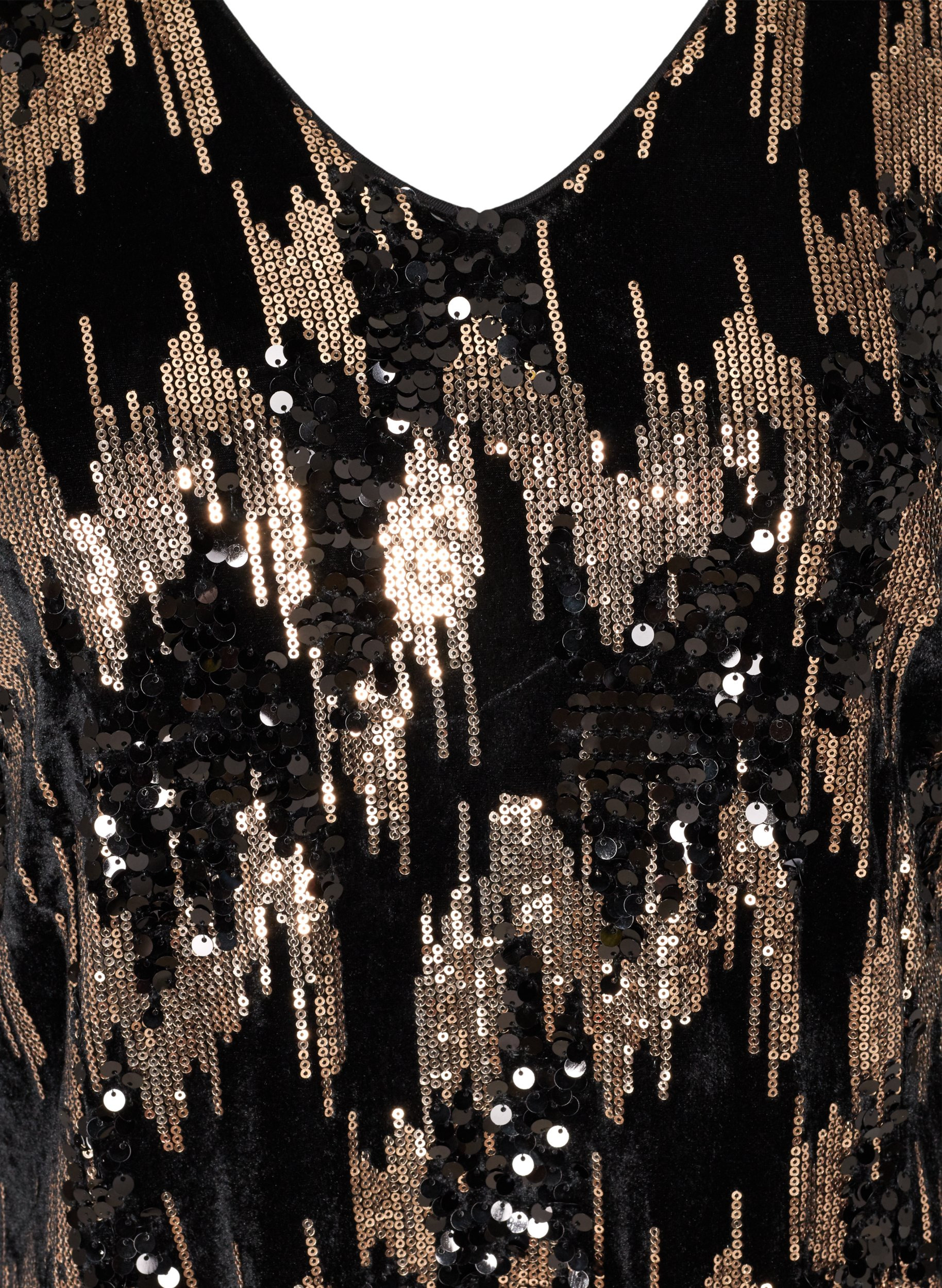 Langermet velurkjole med paljetter, Black w. Sequins, Packshot image number 2