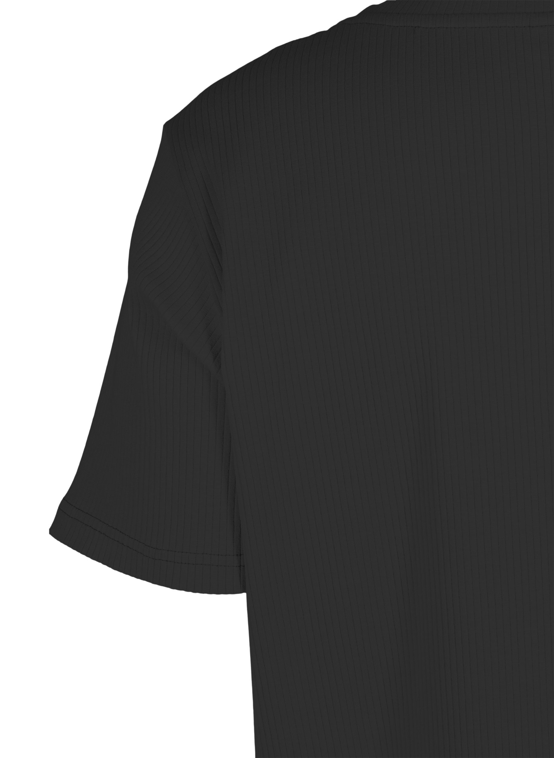 T-skjorte med en ribbet struktur i bomull, Black, Packshot image number 3
