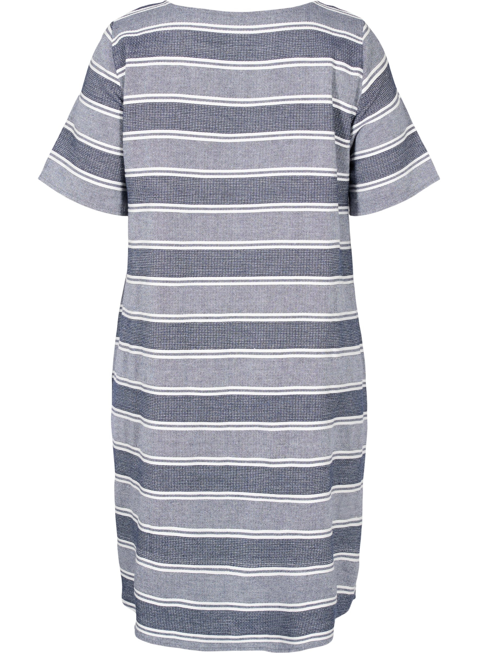 Stripete kjole med korte ermer, Blue Stripe, Packshot image number 1