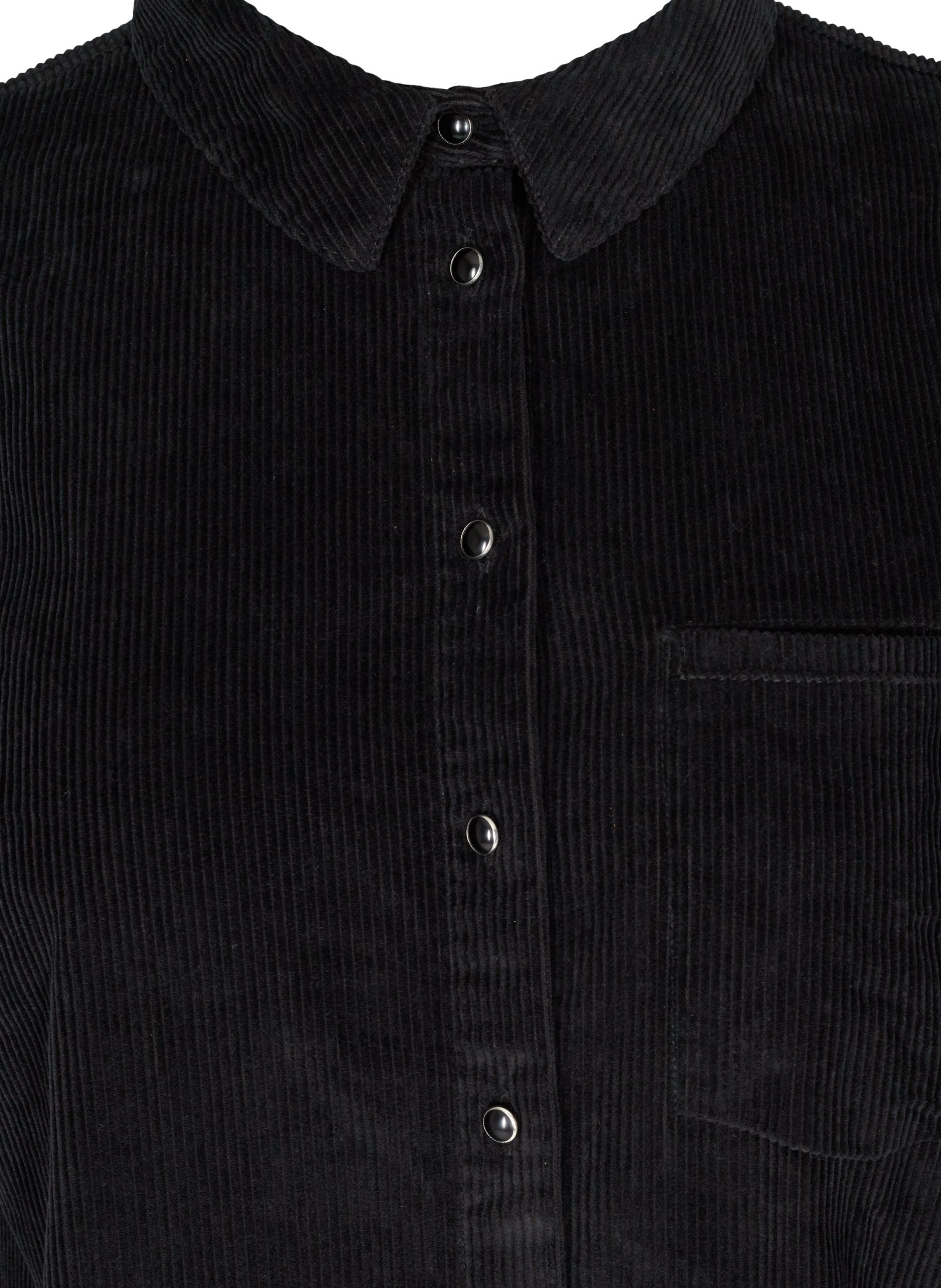 Langermet skjortekjole i fløyel, Black, Packshot image number 2