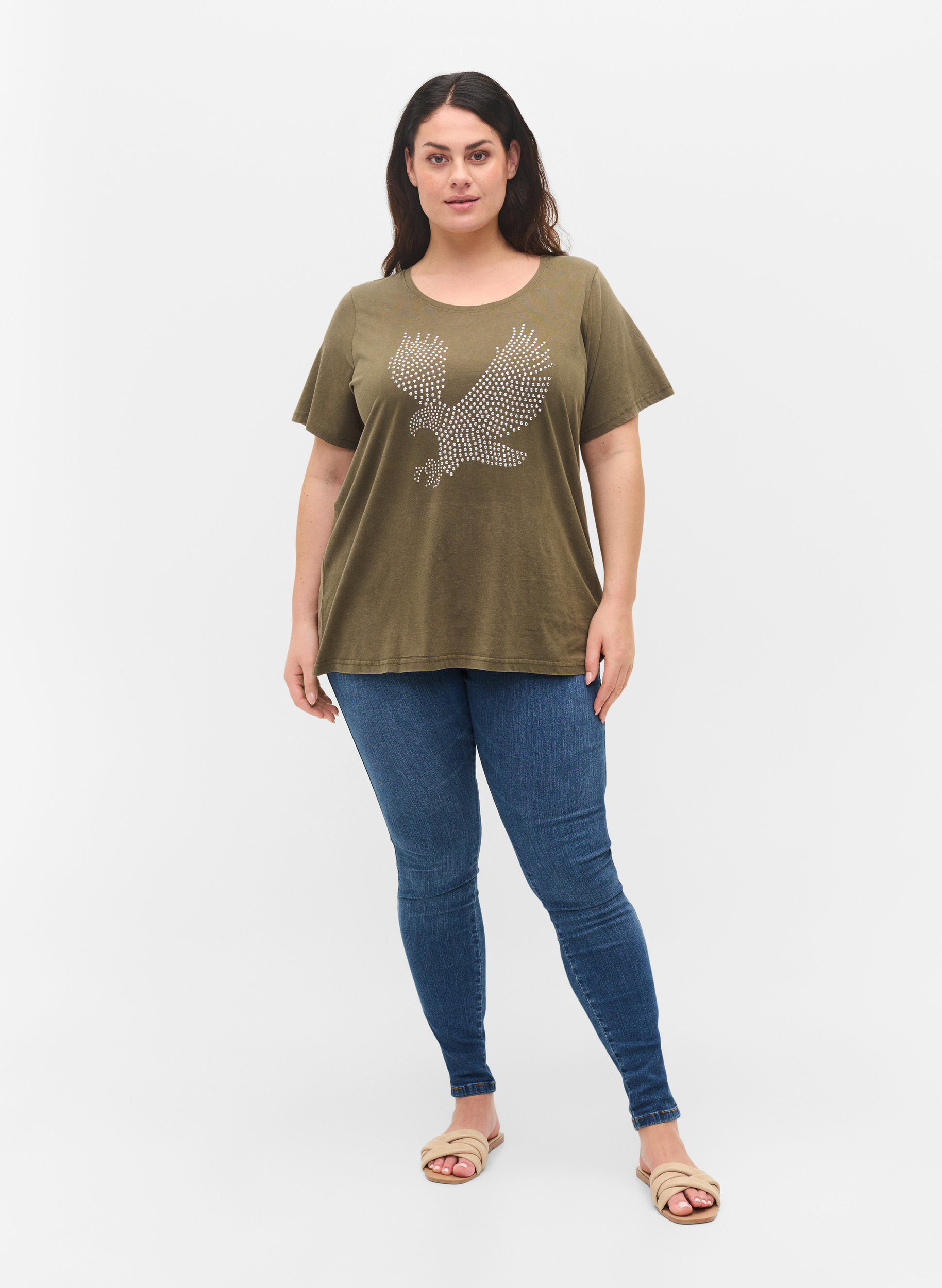 T-skjorte i bomull med acid wash og sten, Ivy Green Wash, Model image number 2