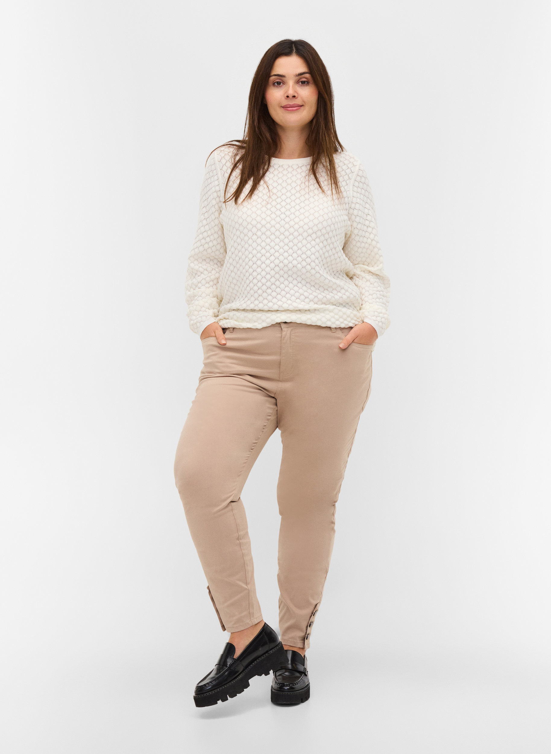 Cropped Amy jeans med knapper, Oxford Tan, Model image number 0