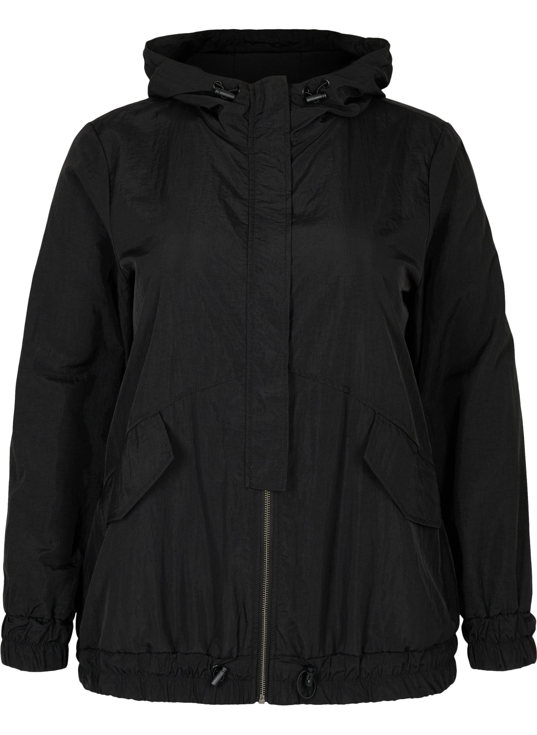 Treningsjakke med hette og glidelås, Black, Packshot image number 0