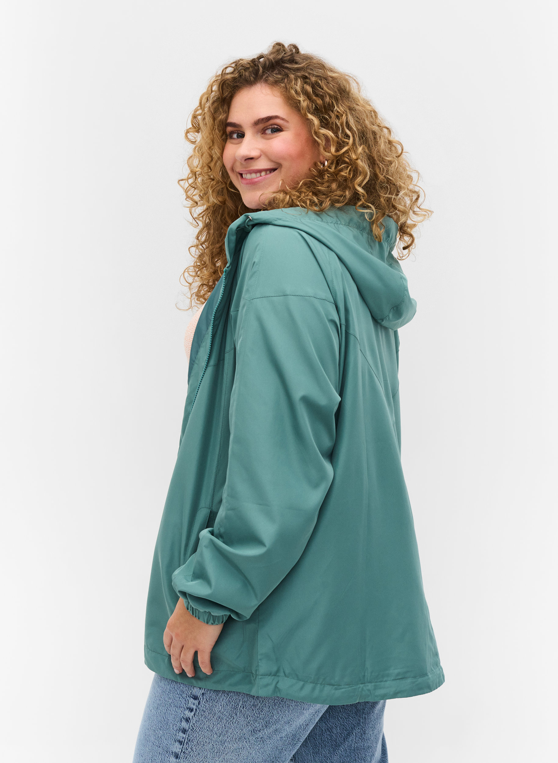 Justerbar kort jakke med hette, Sagebrush Green, Model image number 1
