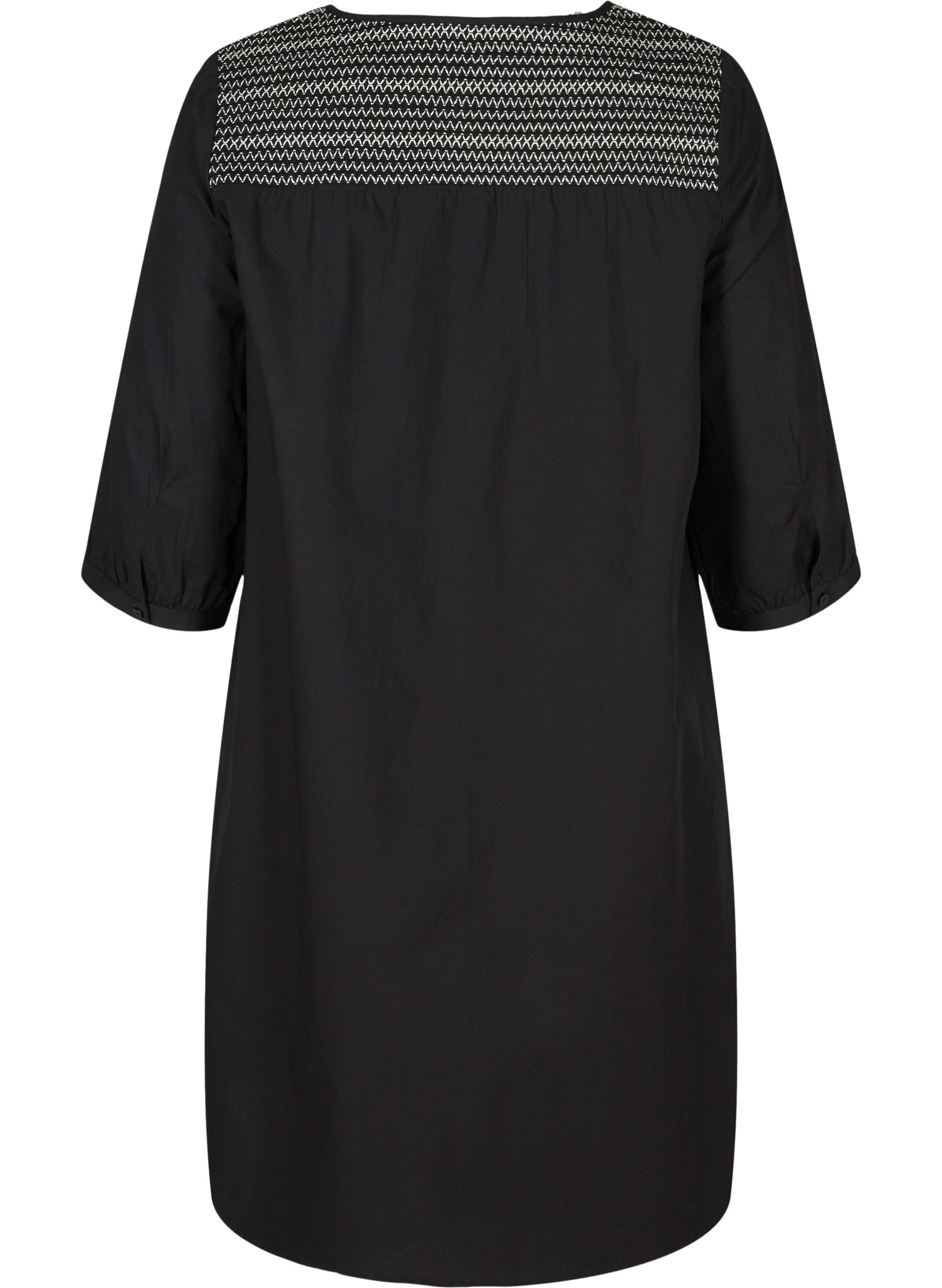 Kjole i bomull med smock og A-form, Black, Packshot image number 1
