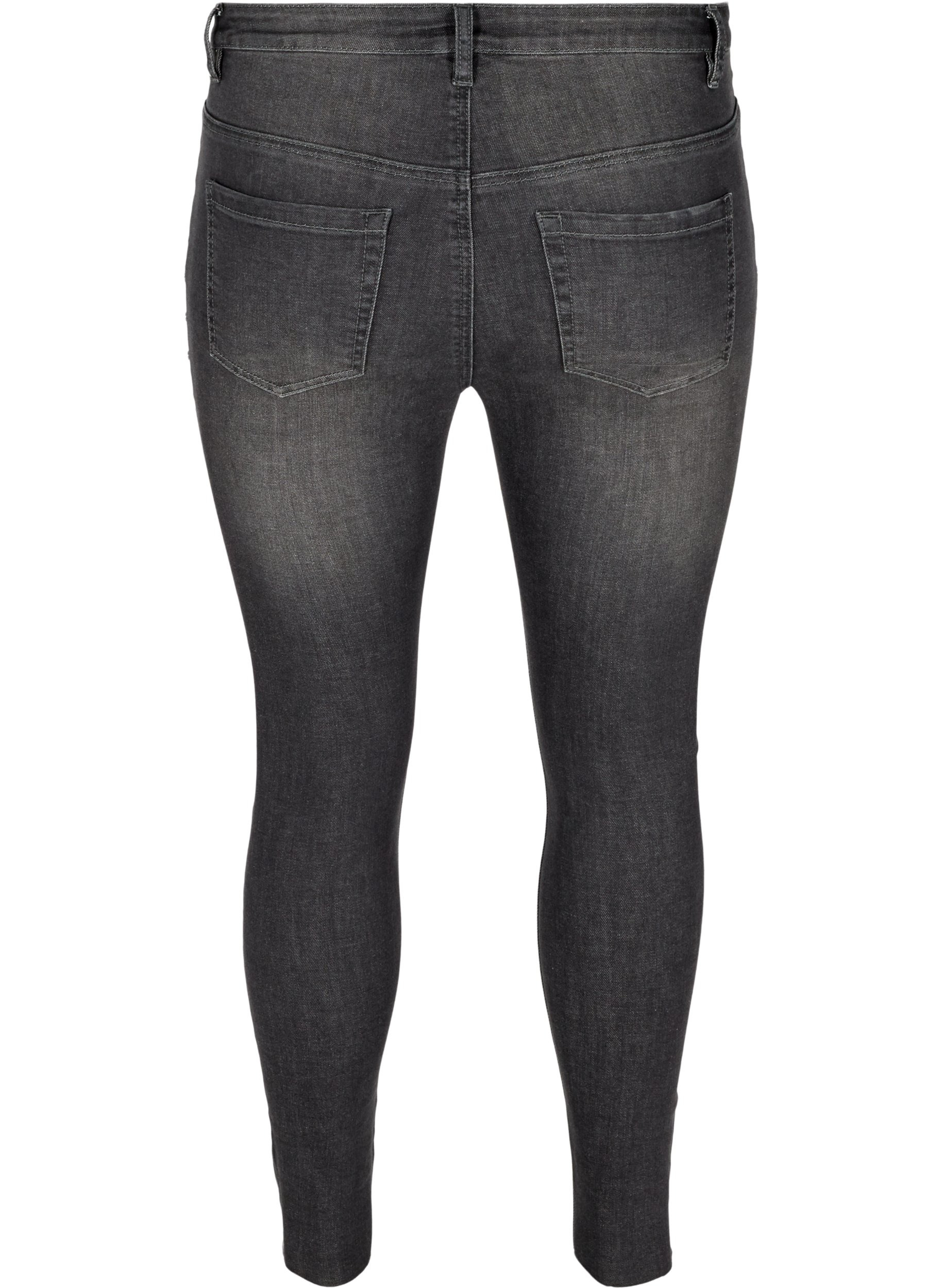Amy jeans med høyt liv og nagler langs sidesømmene, Dark Grey Denim, Packshot image number 1