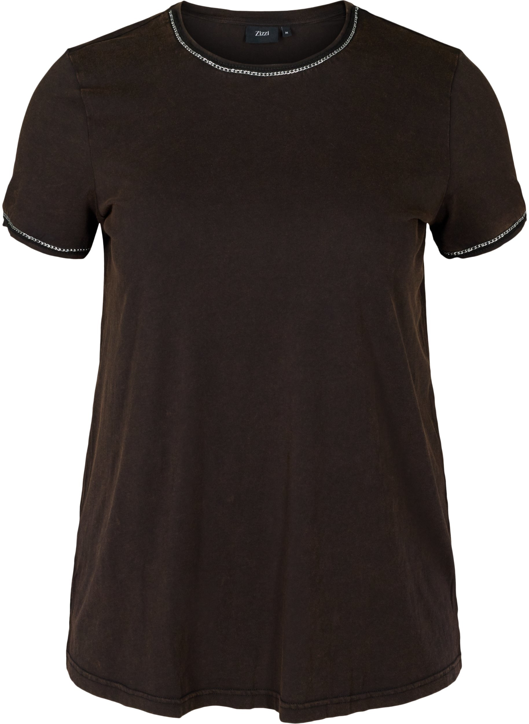Kortermet T-skjorte med kjededetaljer, Black Acid Wash, Packshot image number 0