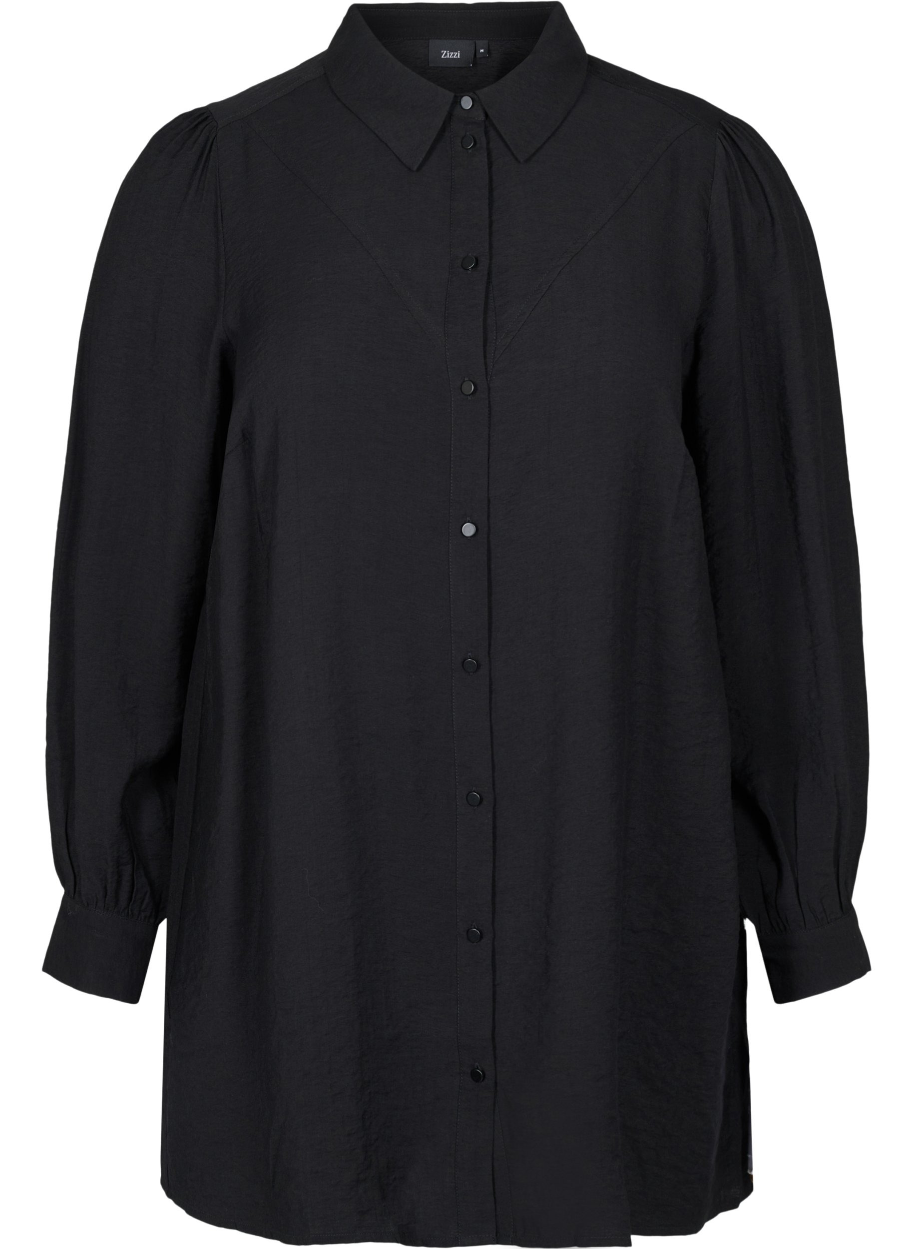 Lang ensfarget skjorte i en viskosemiks, Black, Packshot image number 0