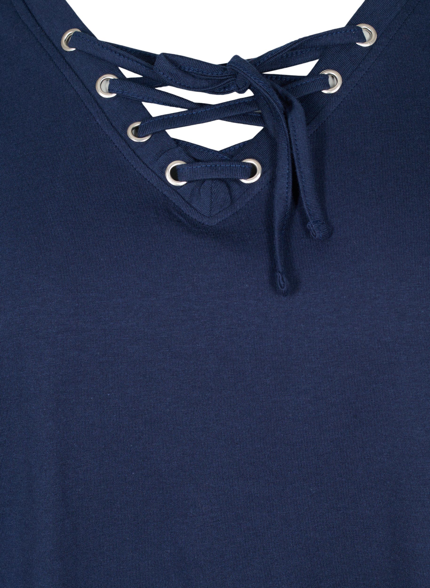 T-skjorte i økologisk bomull med snøredetalj, Navy Blazer, Packshot image number 2