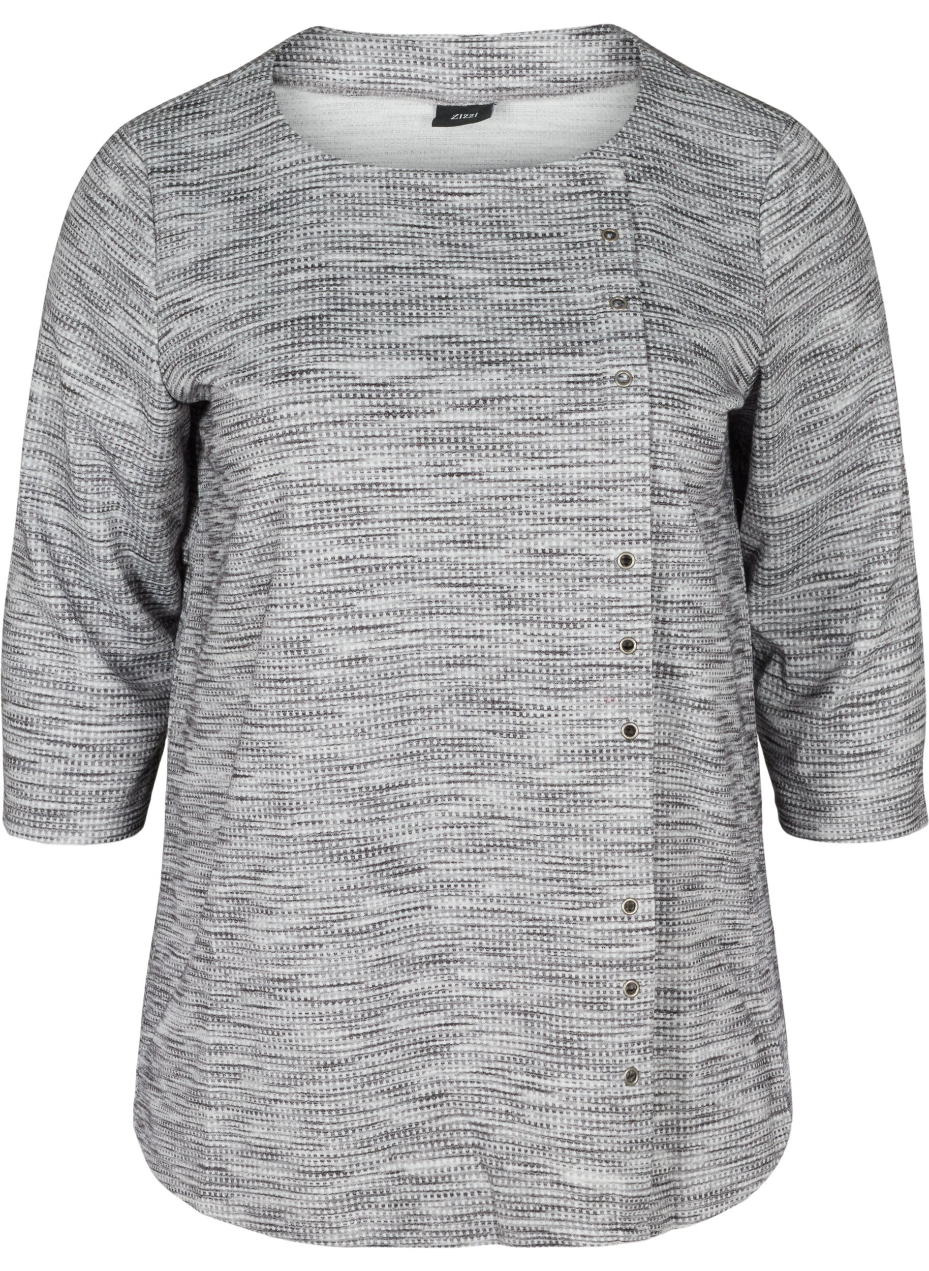 Melert genser med 3/4-ermer, Light Grey Melange, Packshot image number 0