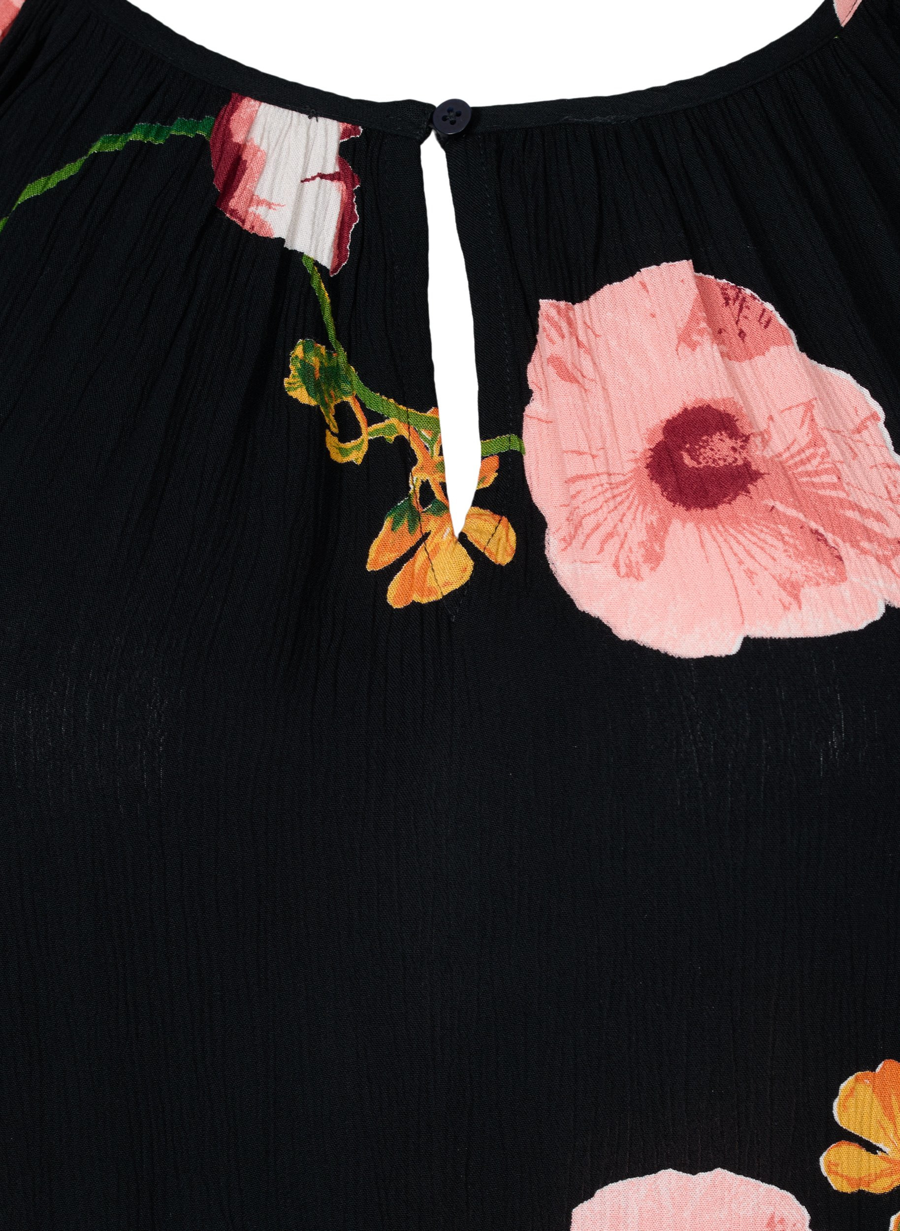 Mønstrete viskosetunika med 3/4-ermer, Black Big Flower, Packshot image number 2