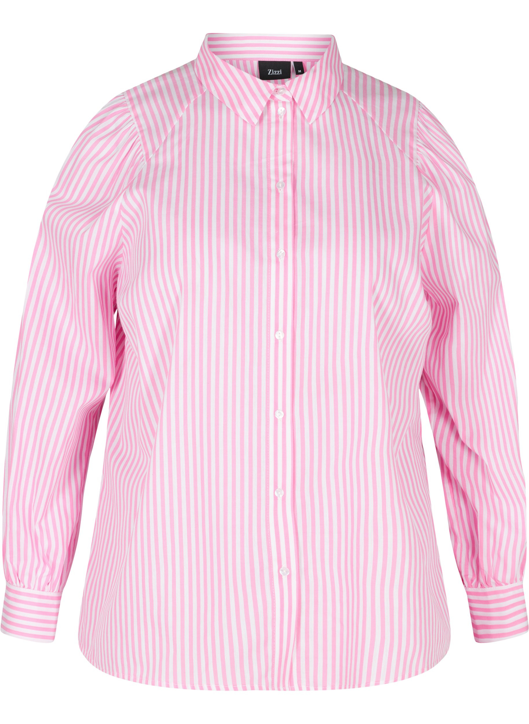 Stripete skjorte i bomull, White/ Pink Stripe, Packshot image number 0