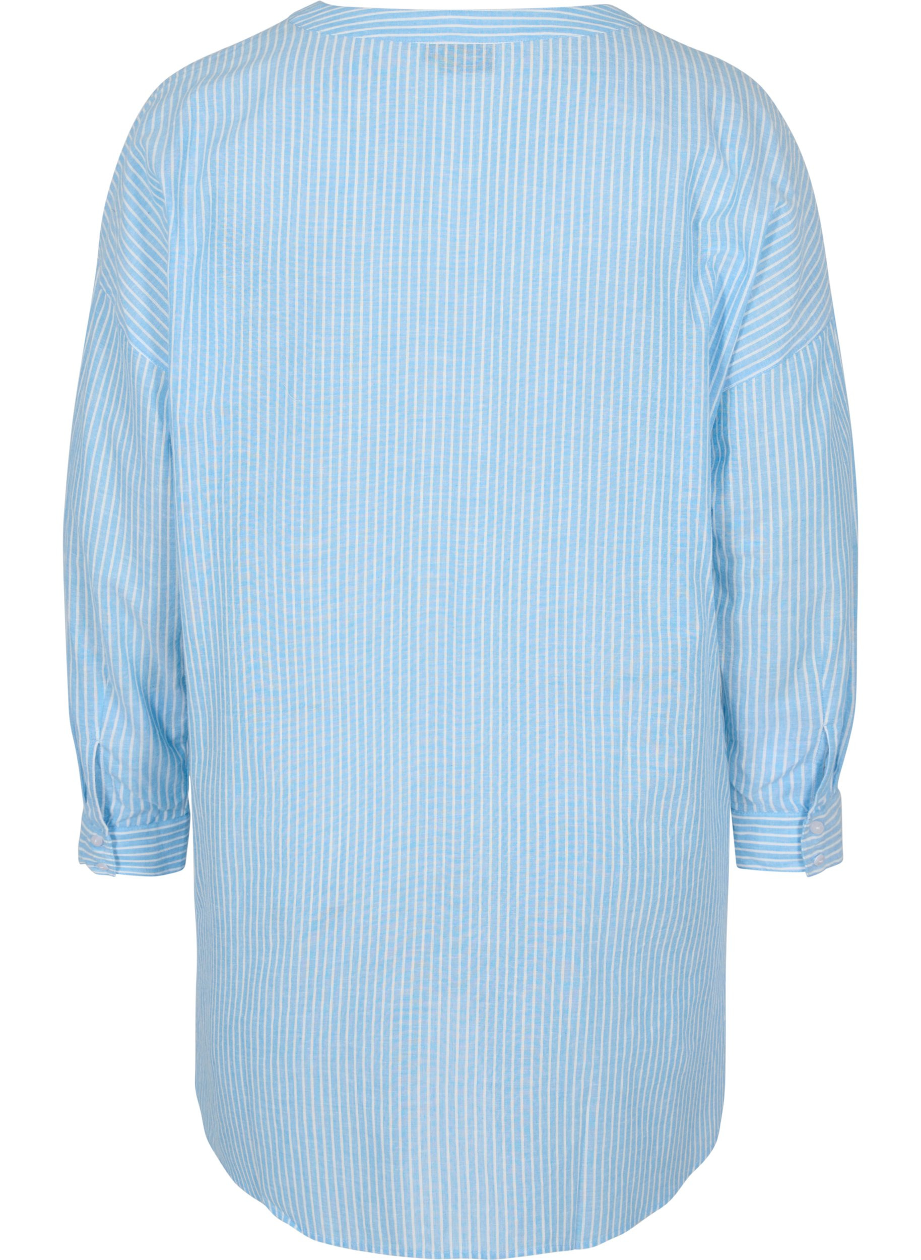 Stripete skjorte i 100% bomull, Lichen Blue Stripe , Packshot image number 1