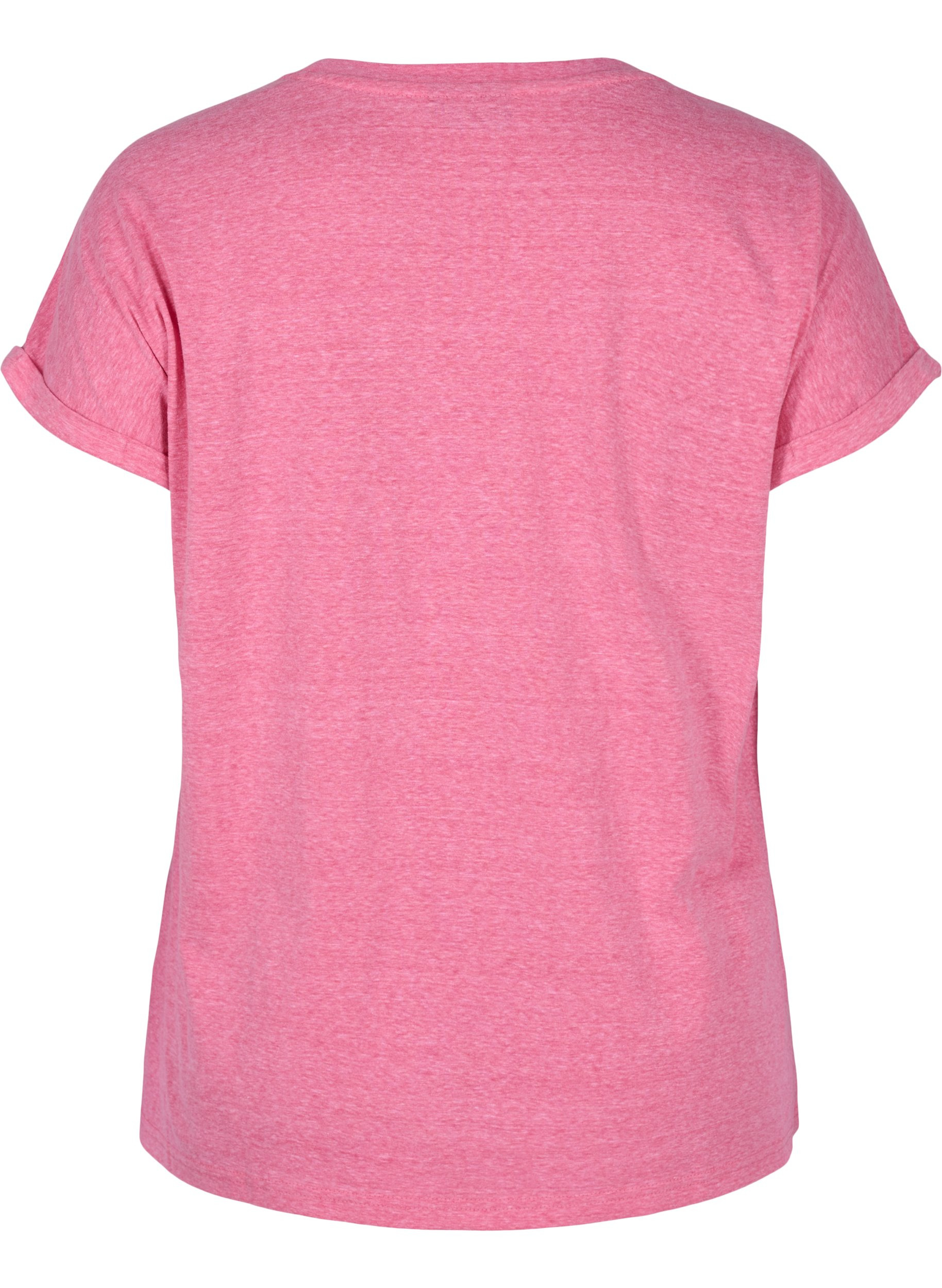 Melert T-skjorte i bomull, Fandango Pink Mel, Packshot image number 1